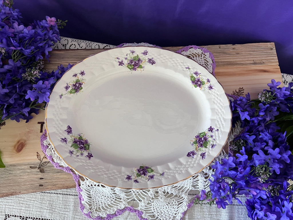 Vintage Simpsons Ambassador Ware Platter | Purple Violets, Gold Trim, English Ironstone Serving Dish