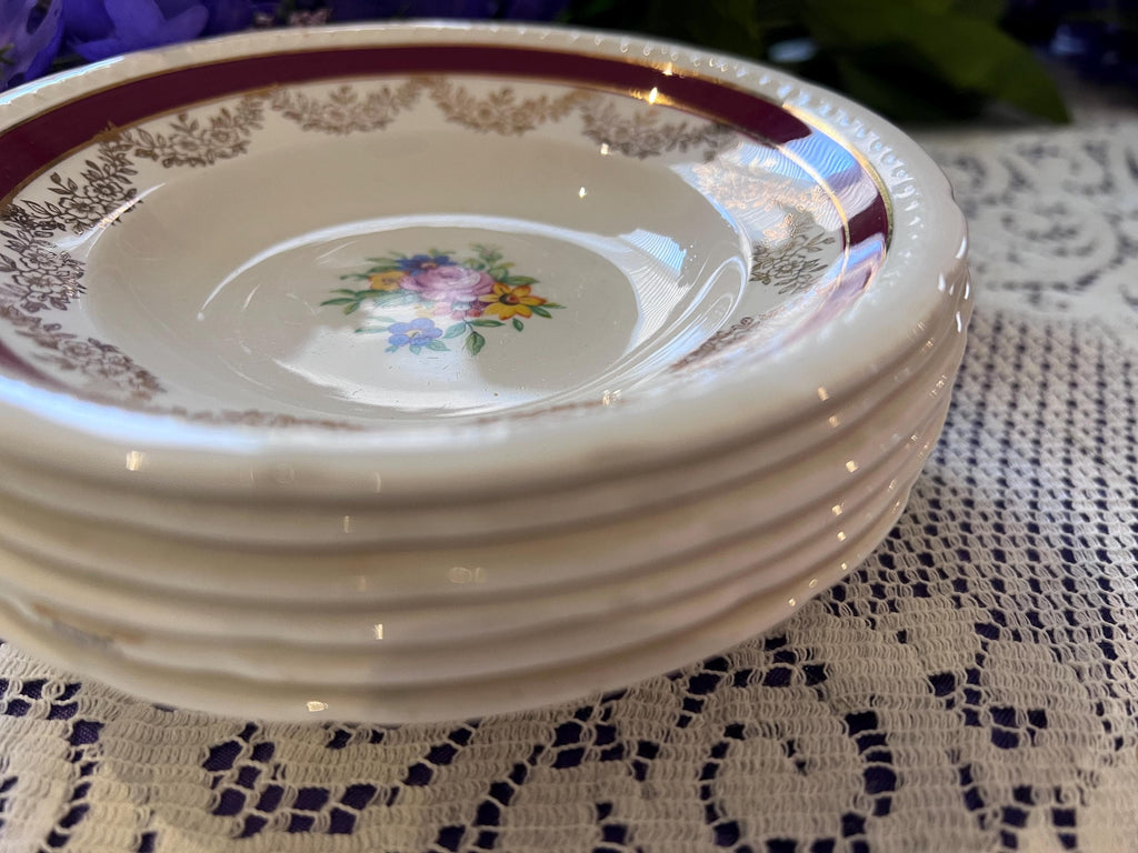 Set of 6 Vintage Swinnertons Majestic Vellum Berry Bowls – Maroon Gold Filigree Nappies