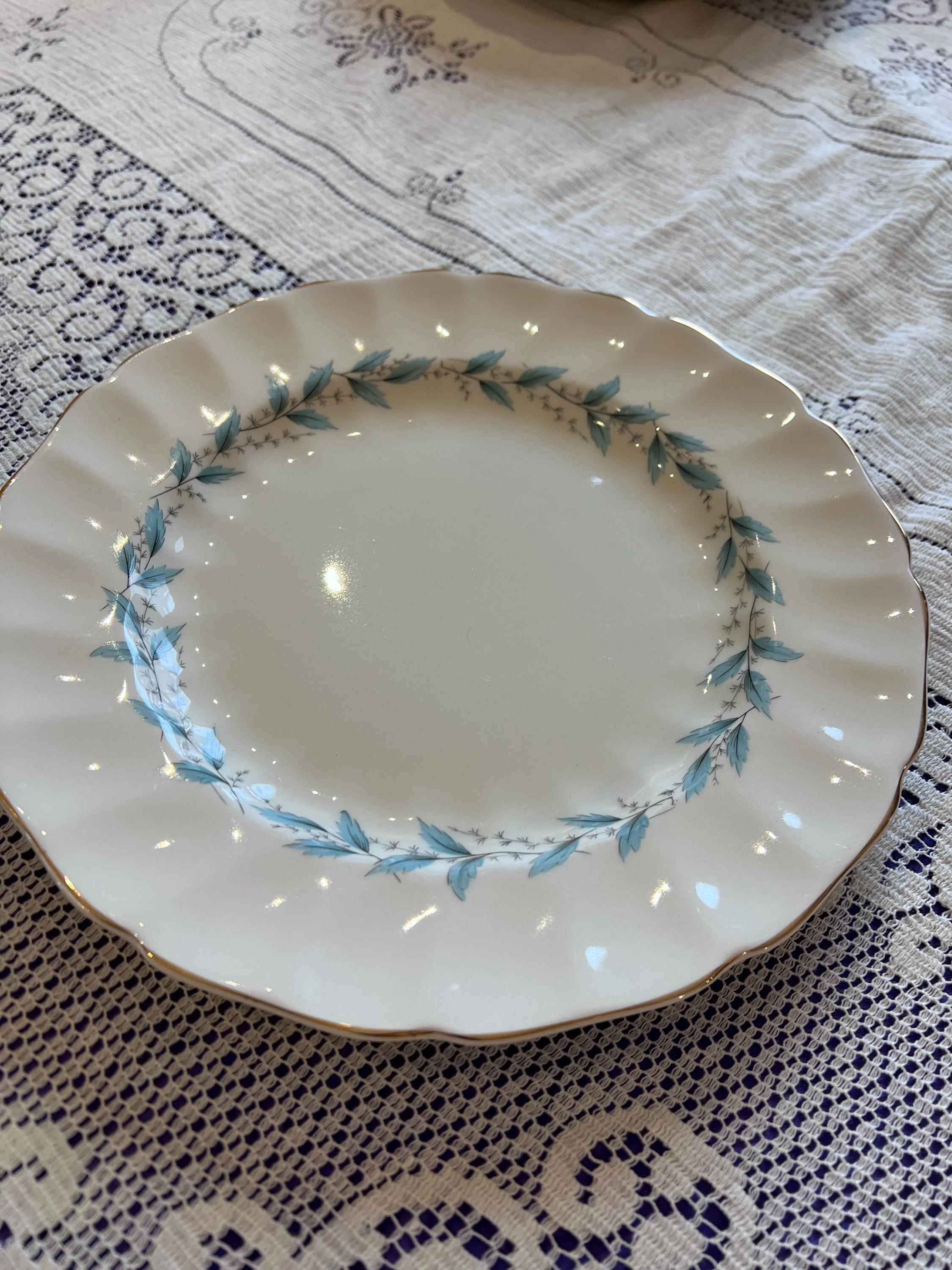 Set of 6 Vintage Sovereign Potters Blue Wreath Dessert Plates | Made England Decorated Canada