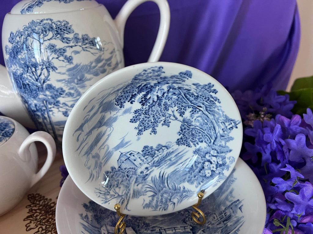 Rare Enoch Wedgwood Countryside Blue Transferware - Complete 65 -Piece Dinner Service for 12 - English Ironstone