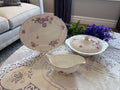 Antique Johnson Bros Old Chelsea Serving Set – Pink Rosebud Tureen, Platter, Gravy Boat