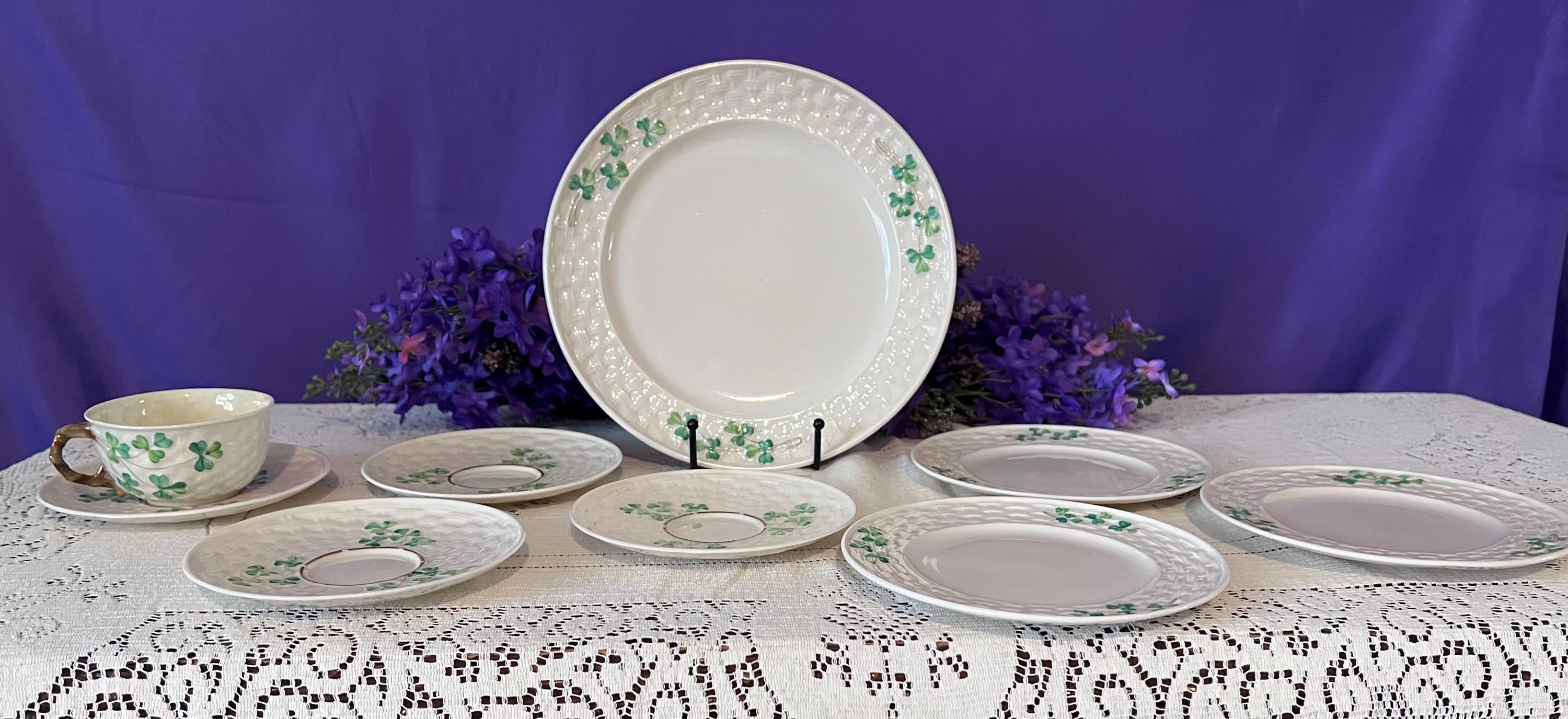 Antique Belleek Shamrock Basketweave - 3rd Black Mark (1926-1946) - Pick Your Piece - Rare Irish Parian China