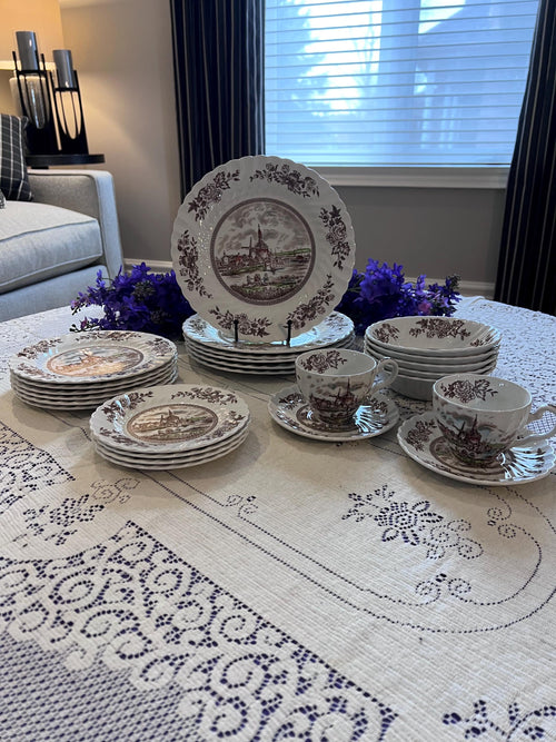 Johnson Brothers Tulip Time Brown Plates, Bowls, Cups Saucers | Made England