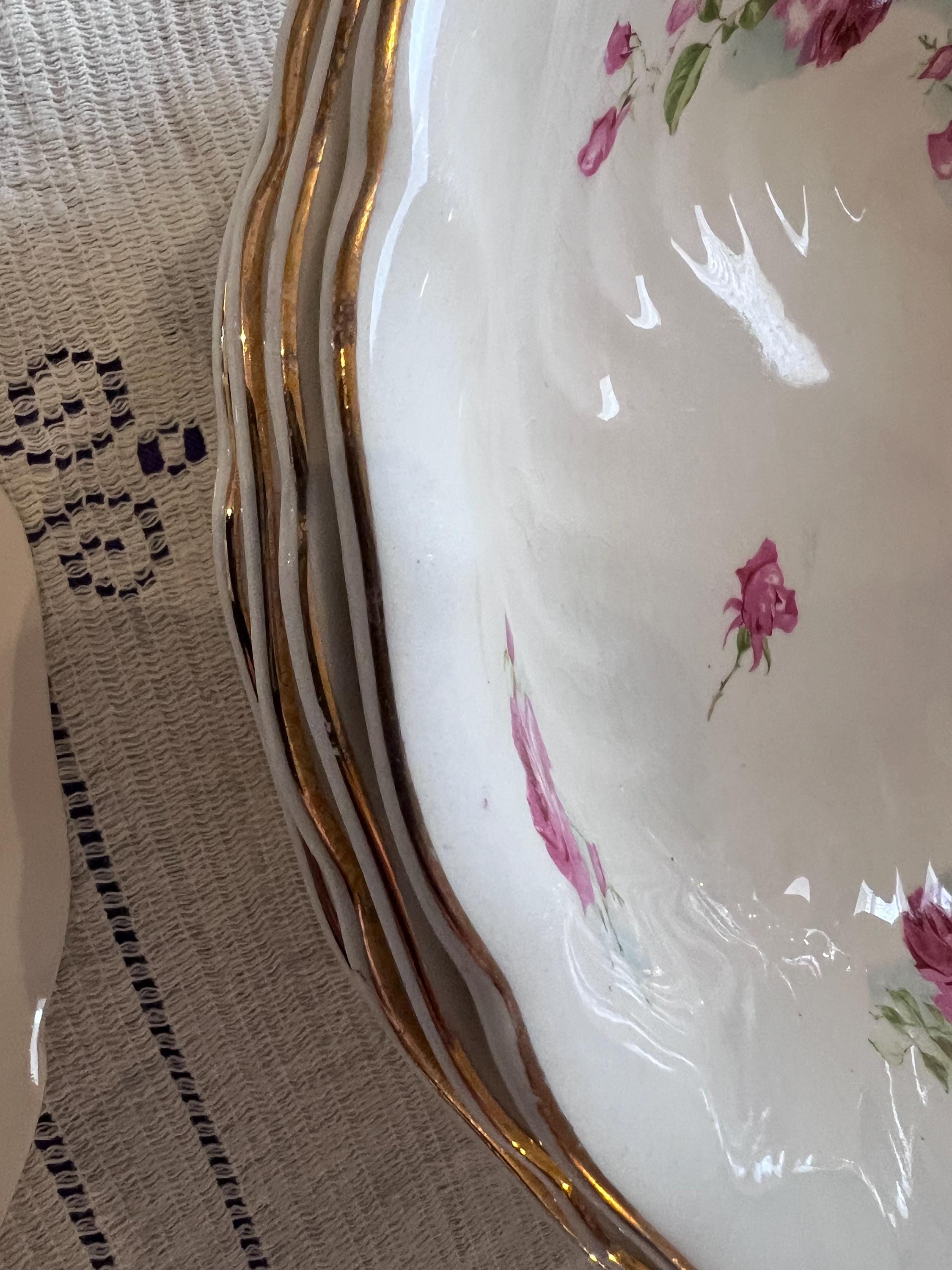 Antique Johnson Brothers Old Chelsea Pink Rose for Four – Scalloped Swirl Plates and Bowls