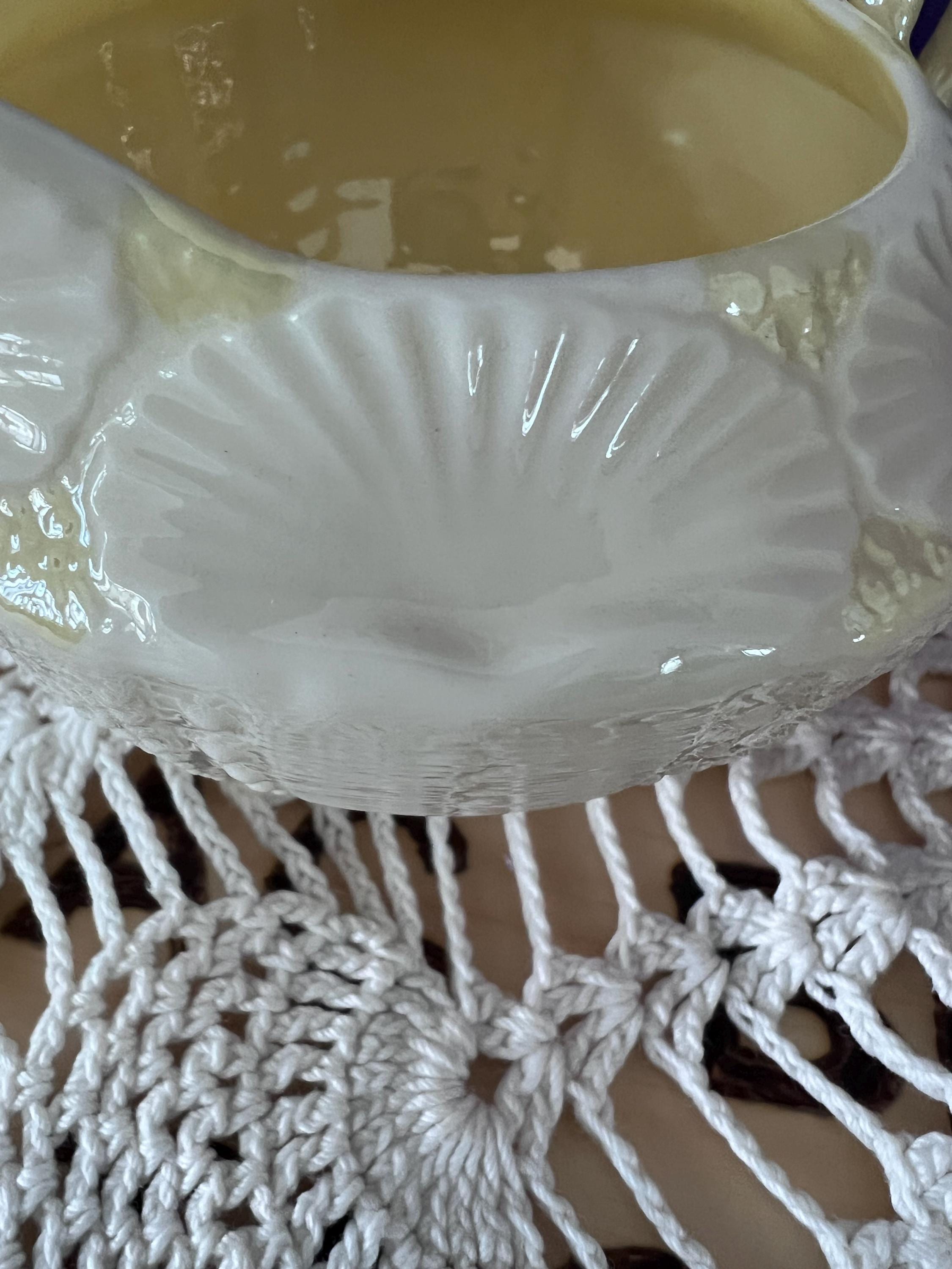 Vintage Belleek Ireland Tridacna Creamer and Sugar Set - 6th Green Mark 1965-1980 - Irish Parian China Shell Pattern - Yellow Lustre Trim
