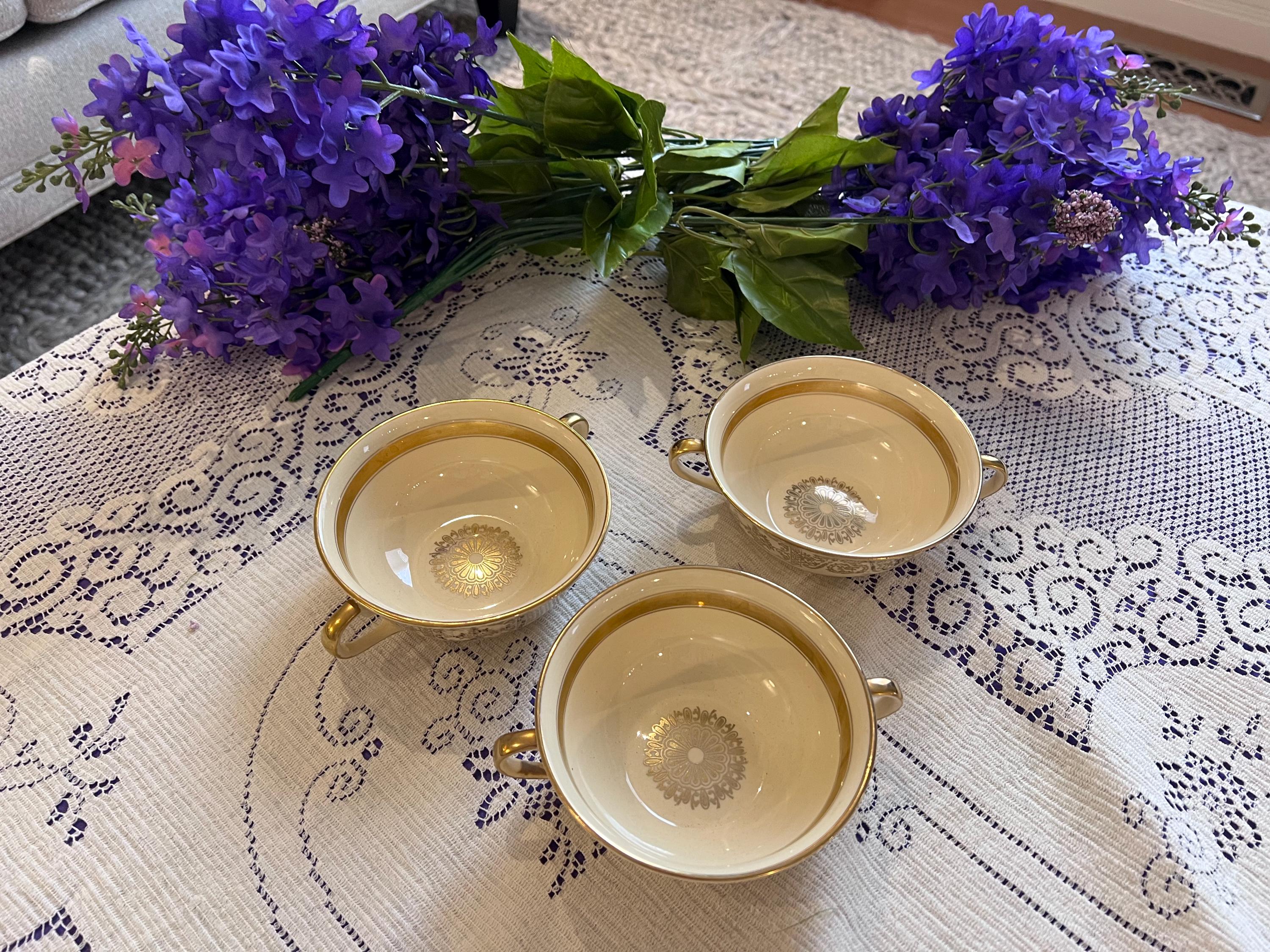 Vintage Johnson Brothers Gold Filigree Bouillon Cups – Set of 3, Neoclassical Tableware