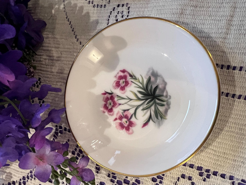 Royal Worcester Bone China Pin Dishes, Set of 2, Floral Dianthus, Summer Bouquet (1951)