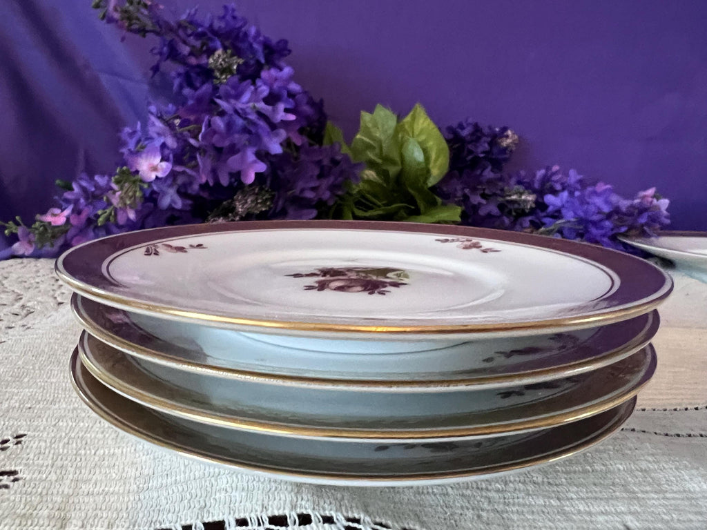 Vintage Royal Copenhagen Porcelain Plates | Set of 8 | Gilded Flower Basket