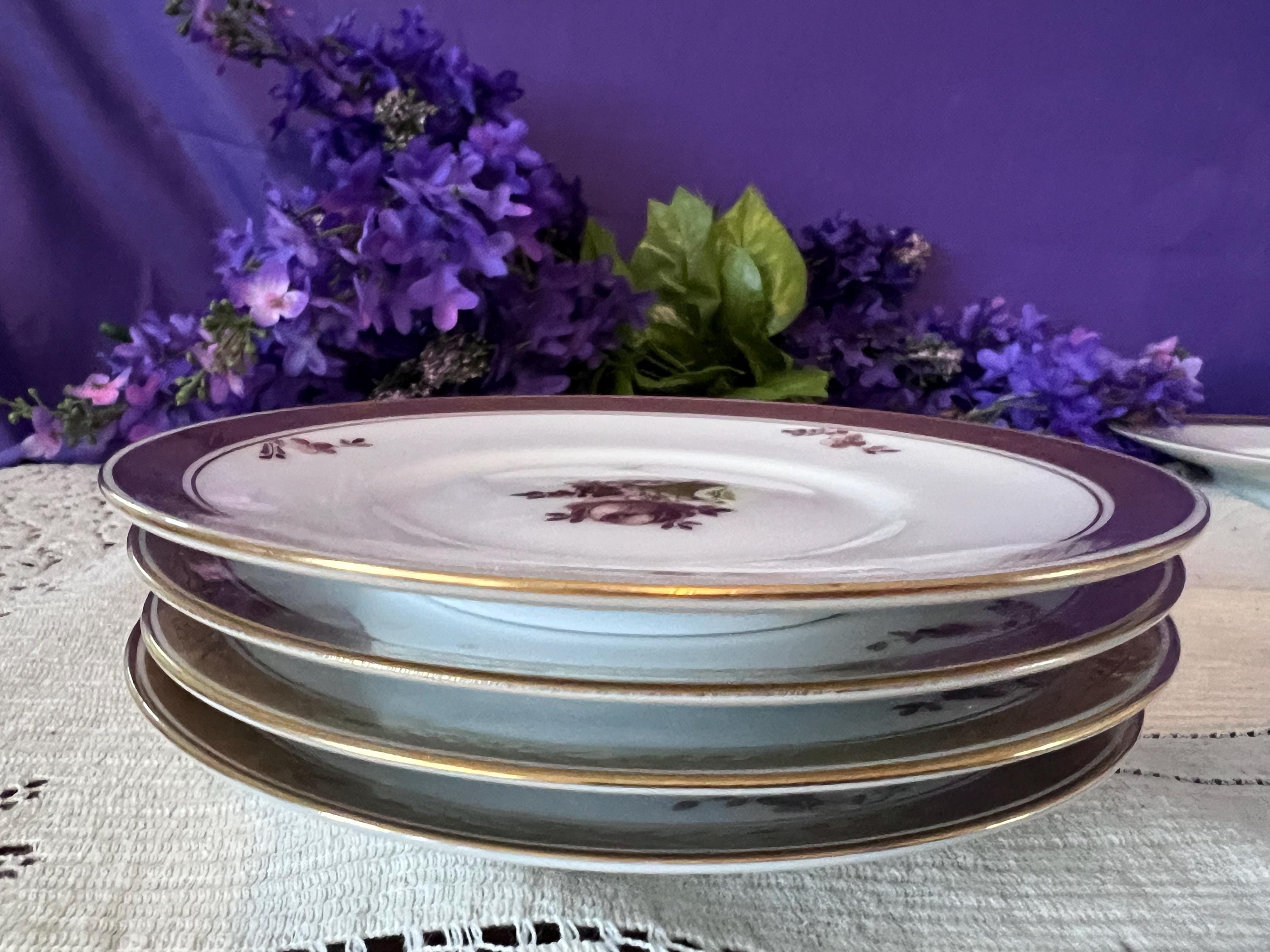 Vintage Royal Copenhagen Porcelain Plates | Set of 8 | Gilded Flower Basket