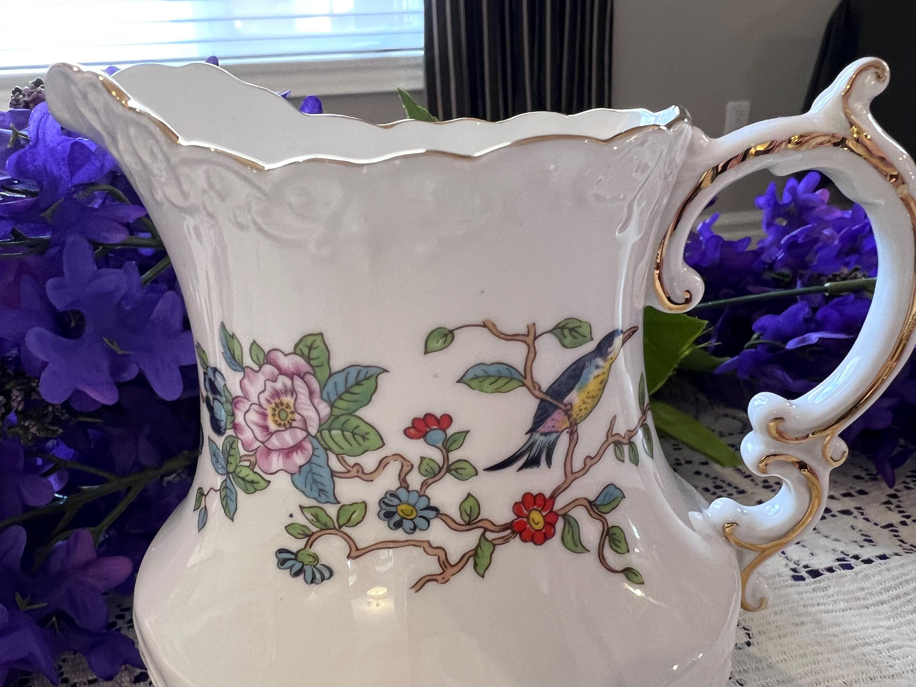 Vintage Aynsley Pembroke Pitcher – Bird Floral Creamer, Gold Trim