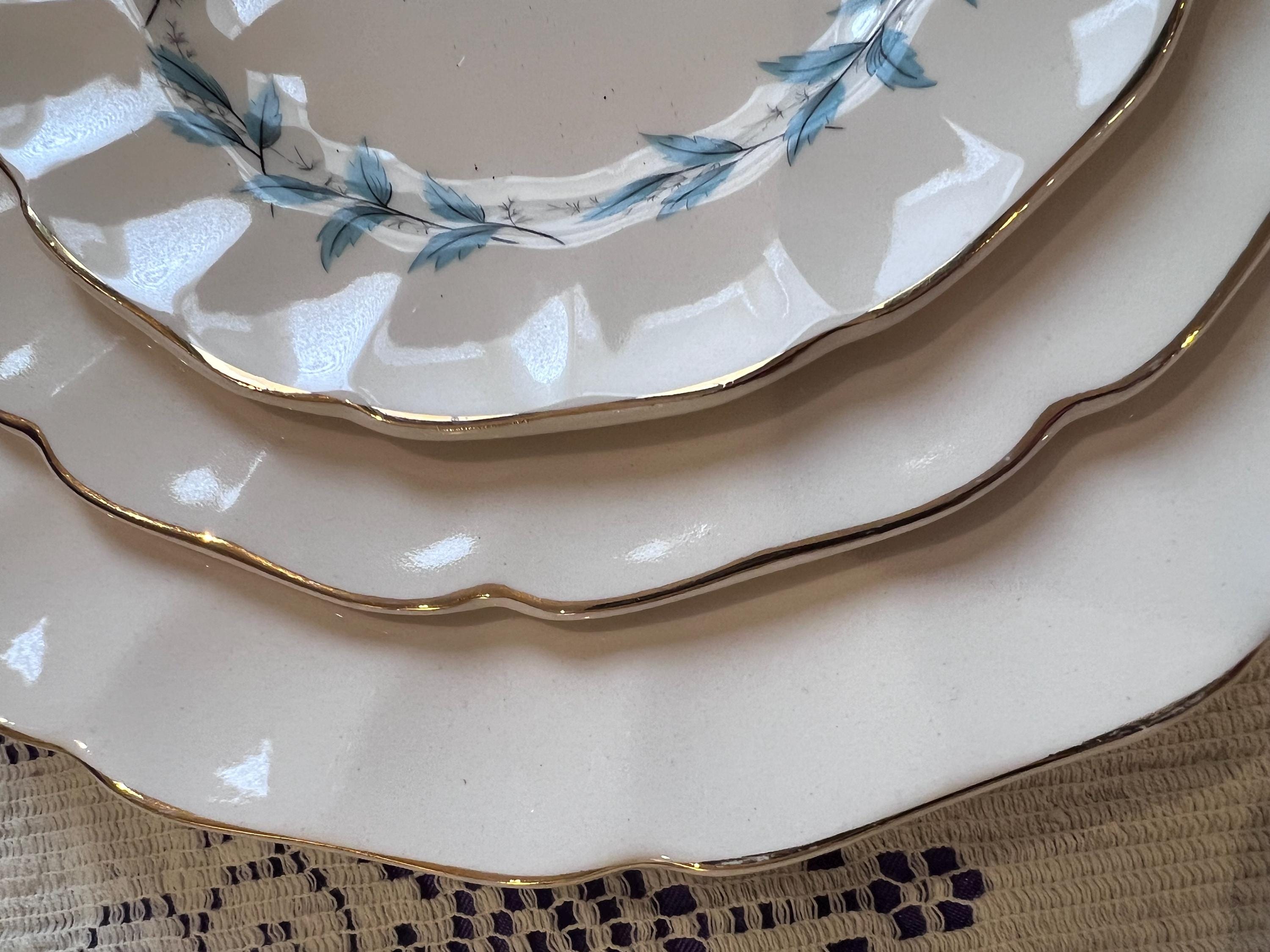 Vintage Johnson Bros Blue Leaf Wreath Plates – Scalloped Regency Ironstone Service for 4