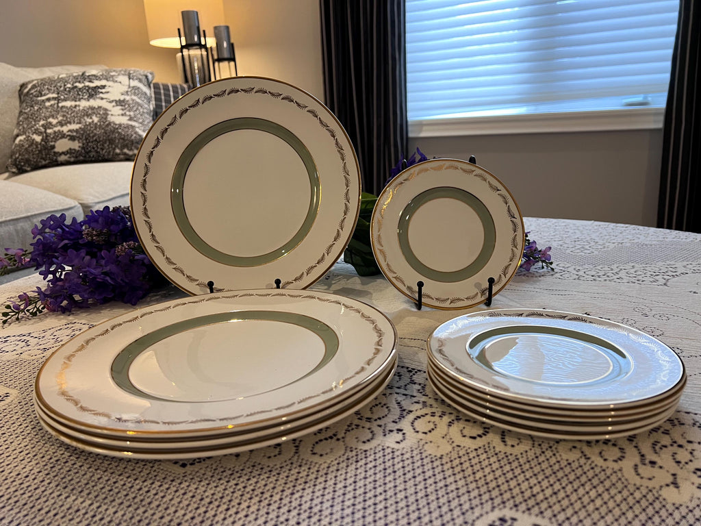 Set of 6 Vintage Simpsons Greenwood Side Plates – Sage Green Gold Laurel Mid-Century
