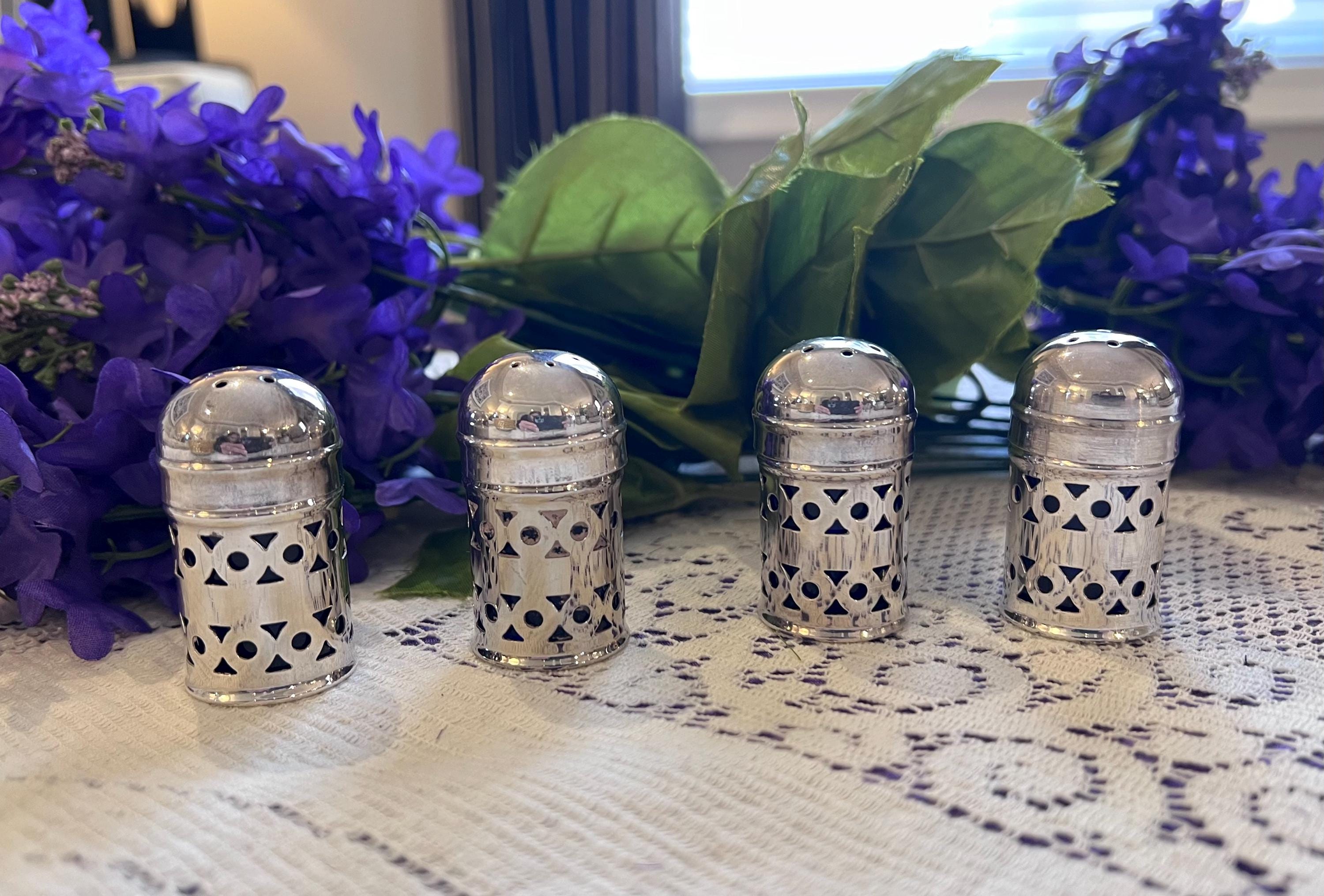 Vintage Cobalt Blue & Silver-Plated Salt Shakers – Set of 4