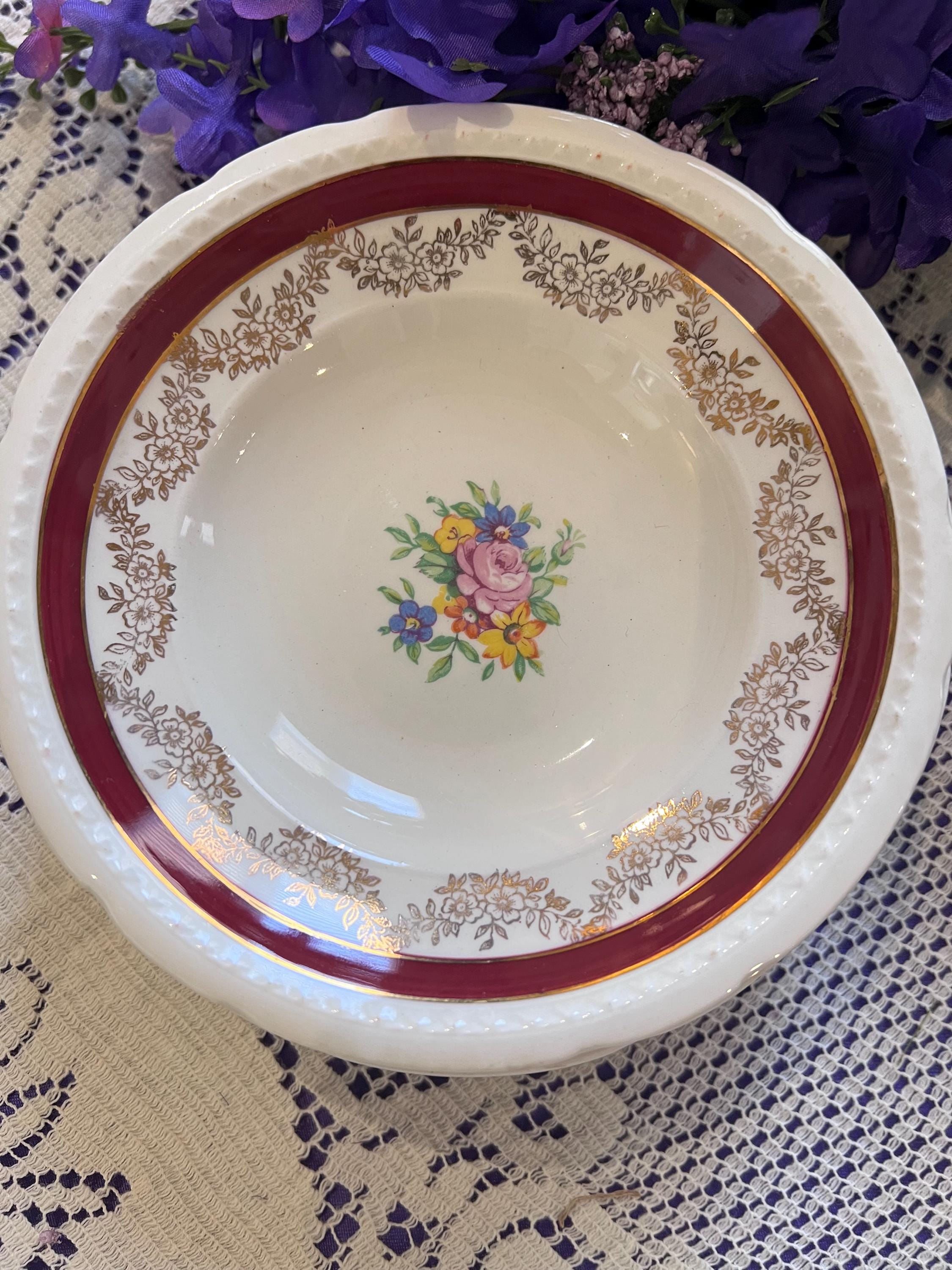 Set of 6 Vintage Swinnertons Majestic Vellum Berry Bowls – Maroon Gold Filigree Nappies