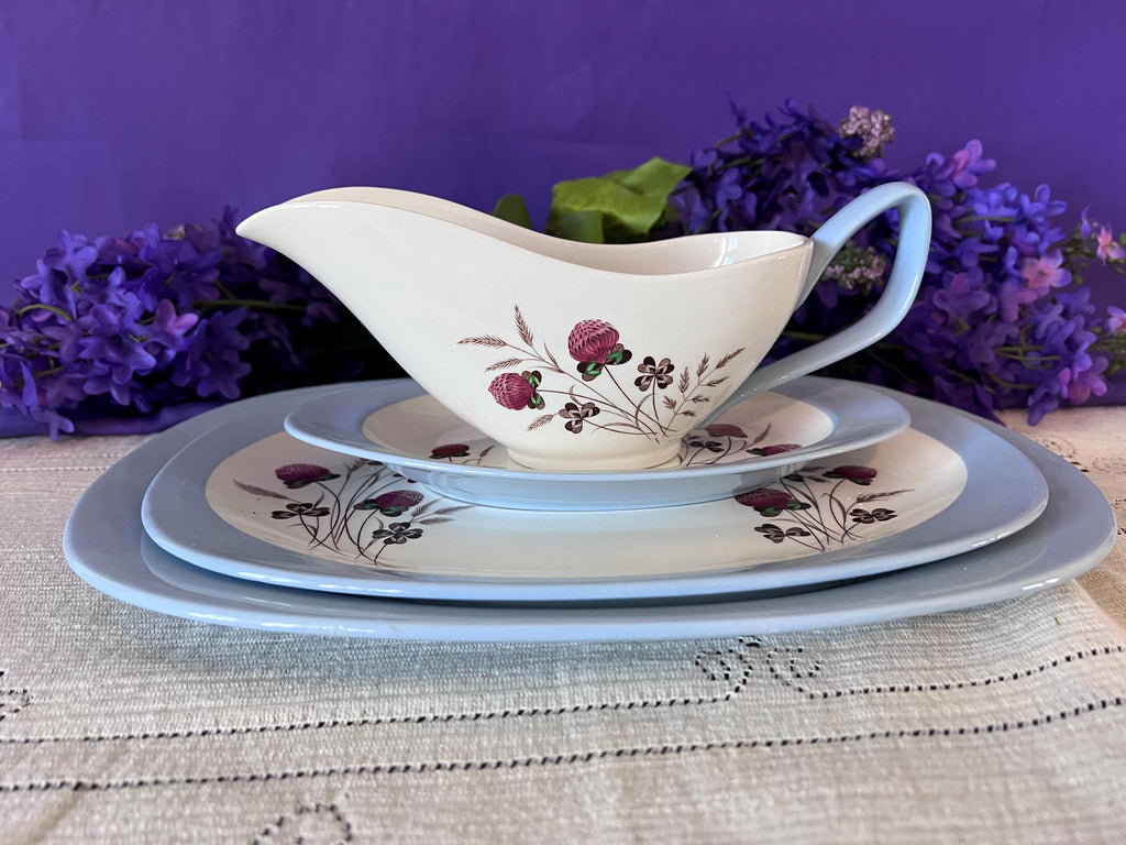 Copeland Spode Summer Days Grand Serving Set – Rare Gravy Boat with Underplate & Two Oval Platters – S3304 Vintage England