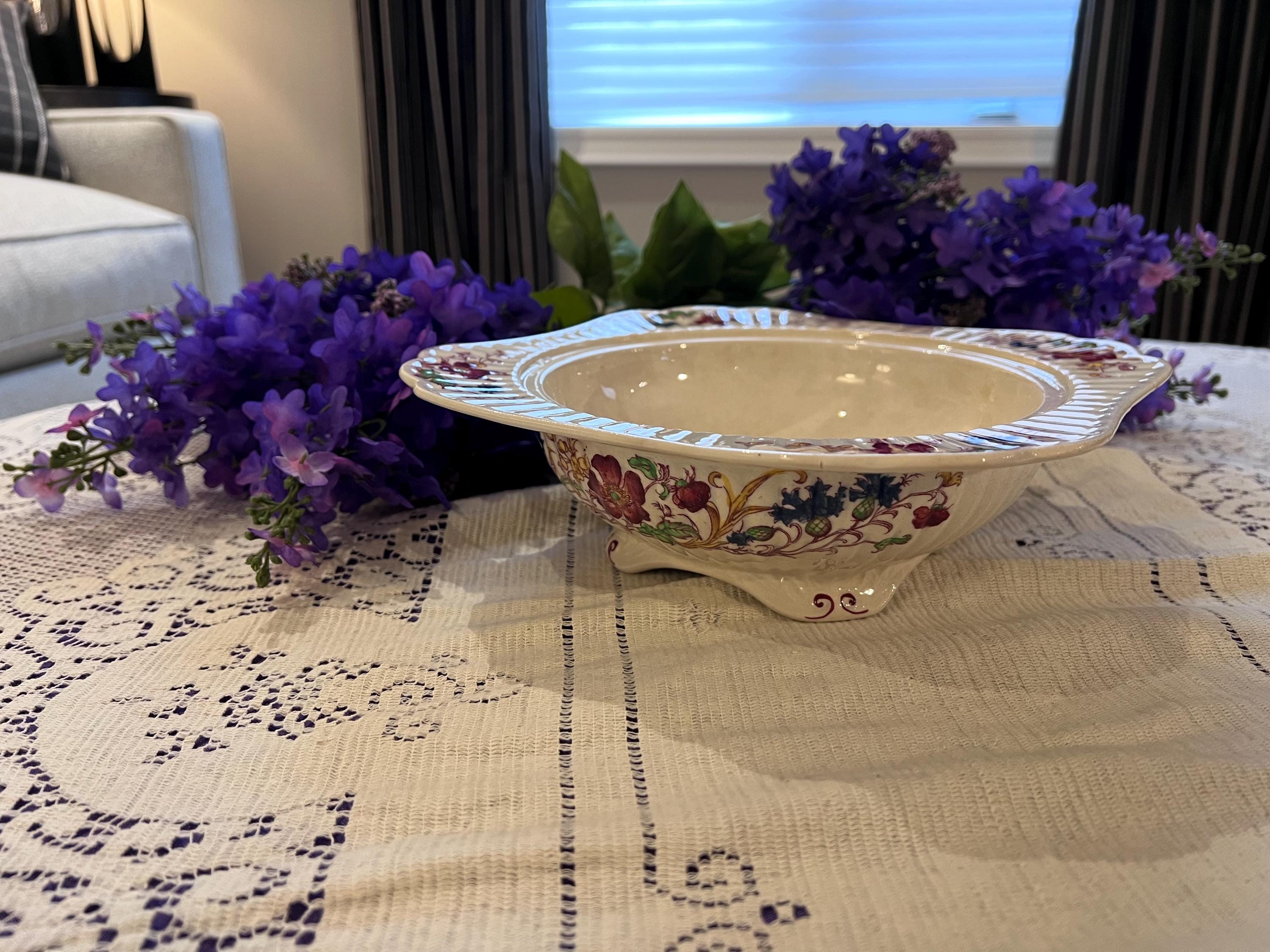 Antique Booths Wildflower Square Footed Bowl – English Earthenware Garden Serving Dish