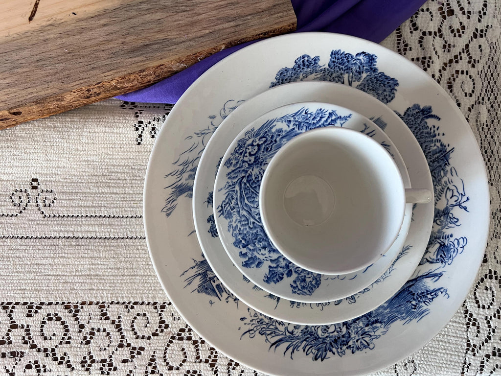 Rare Enoch Wedgwood Countryside Blue Transferware - Complete 65 -Piece Dinner Service for 12 - English Ironstone