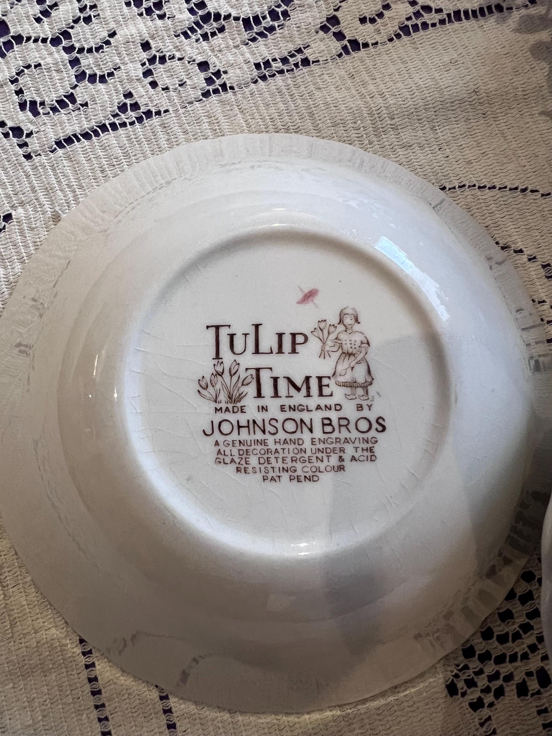 Johnson Brothers Tulip Time Brown Plates, Bowls, Cups Saucers | Made England