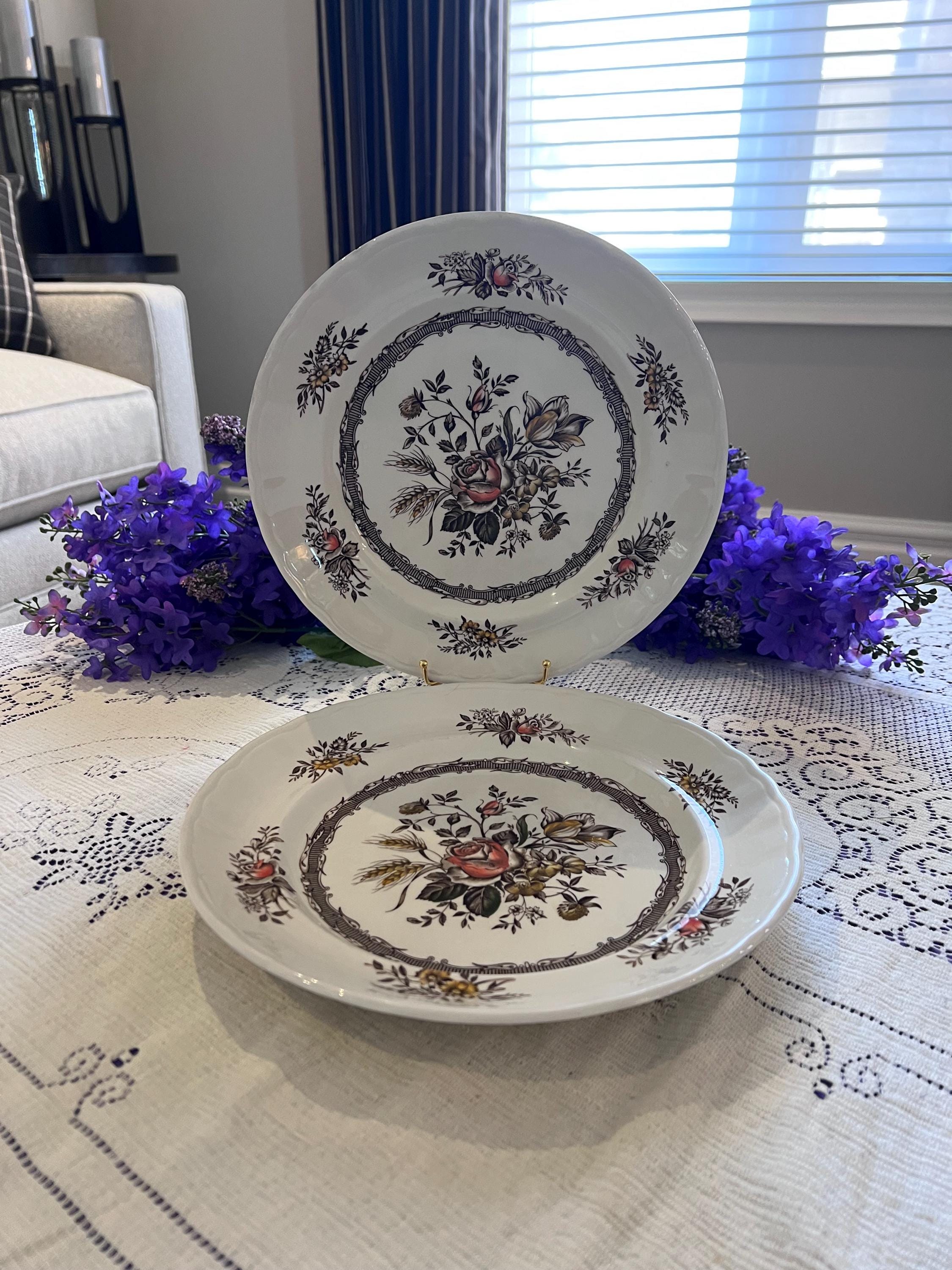 Vintage Wood & Sons Rosedale Plates – Hand Engraved Floral English Ironstone Set