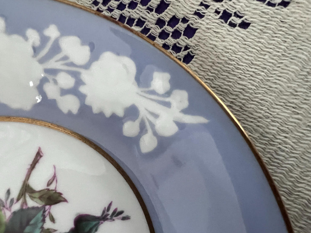 Pristine Spode Copeland "Maritime Rose" Dessert Service | Rare Periwinkle & Jewel-Embossed Fine Bone China
