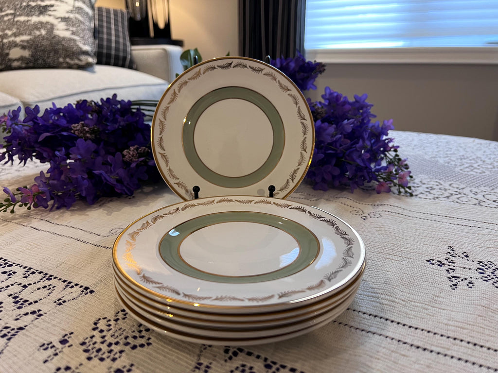 Set of 6 Vintage Simpsons Greenwood Side Plates – Sage Green Gold Laurel Mid-Century