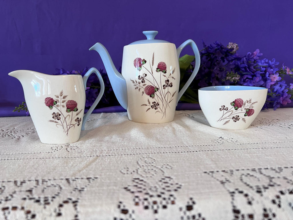 Mid-Century Spode "Summer Days" Tea Service – 1950s English Ironstone Teapot, Creamer, and Open Sugar Trio – S3304