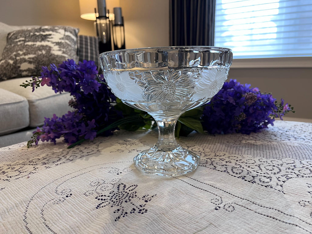 Vintage Walther Glas Erika Frosted Floral Footed Bowl | German Art Glass Pedestal Centerpiece