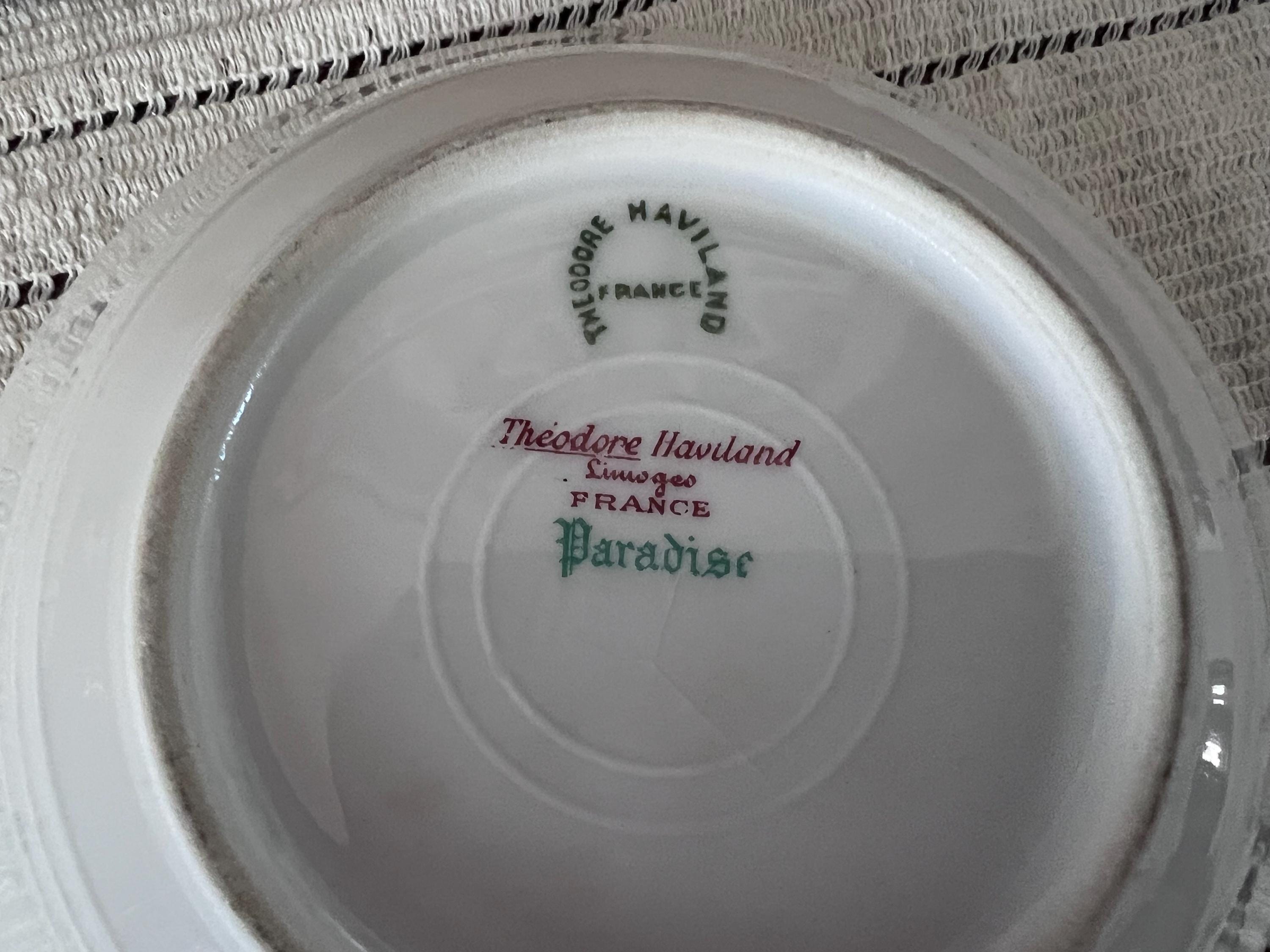 Theodore Haviland Limoges Paradise Replacement China, Bird of Paradise Salad & Dinner Plate, Blue Gold Scalloped Saucer, Fruit Nappy Bowl