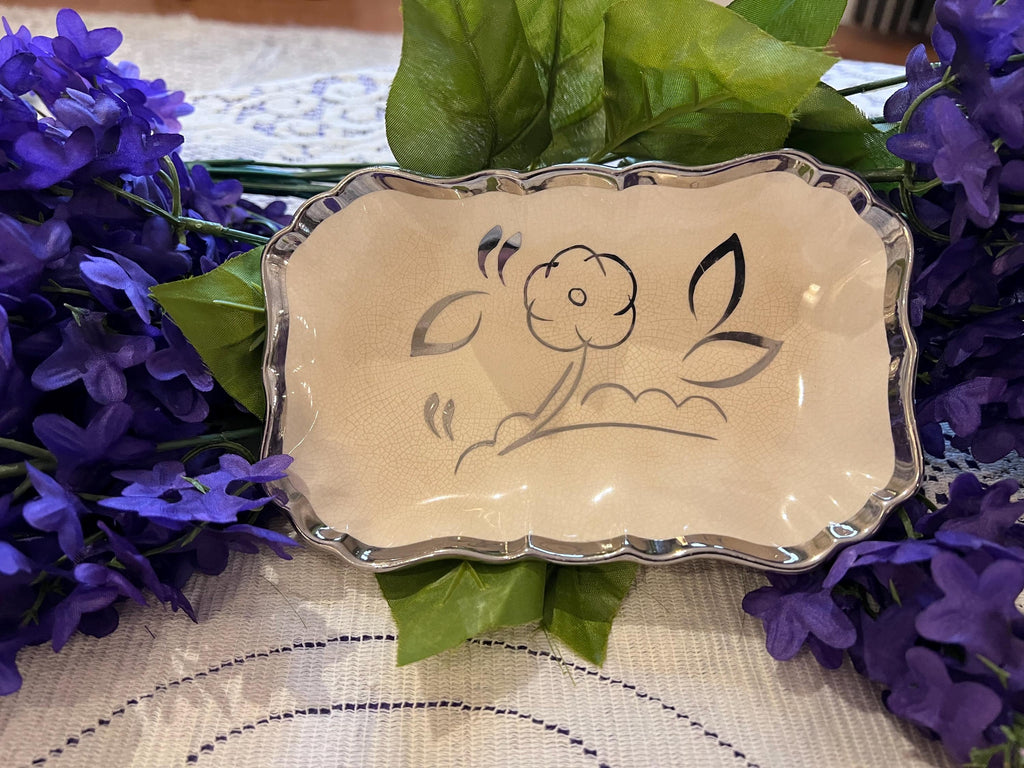 Vintage Sandland Ware Silver Floral Tray | Art Deco Mid-Century Vanity Dish