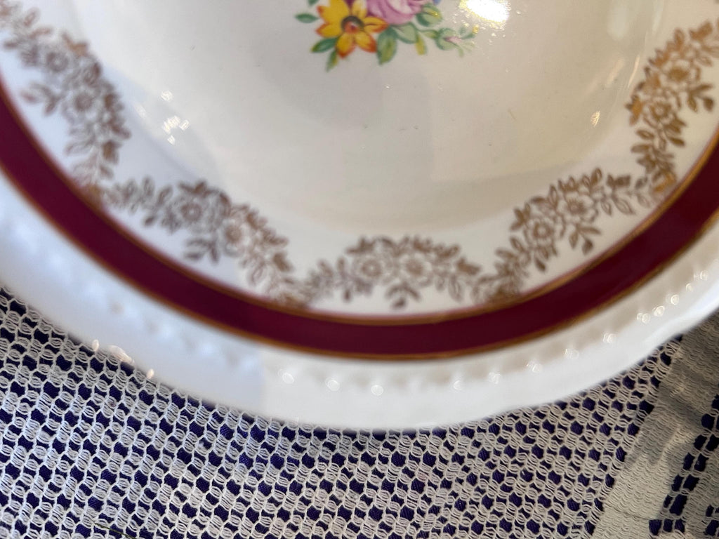 Set of 6 Vintage Swinnertons Majestic Vellum Berry Bowls – Maroon Gold Filigree Nappies