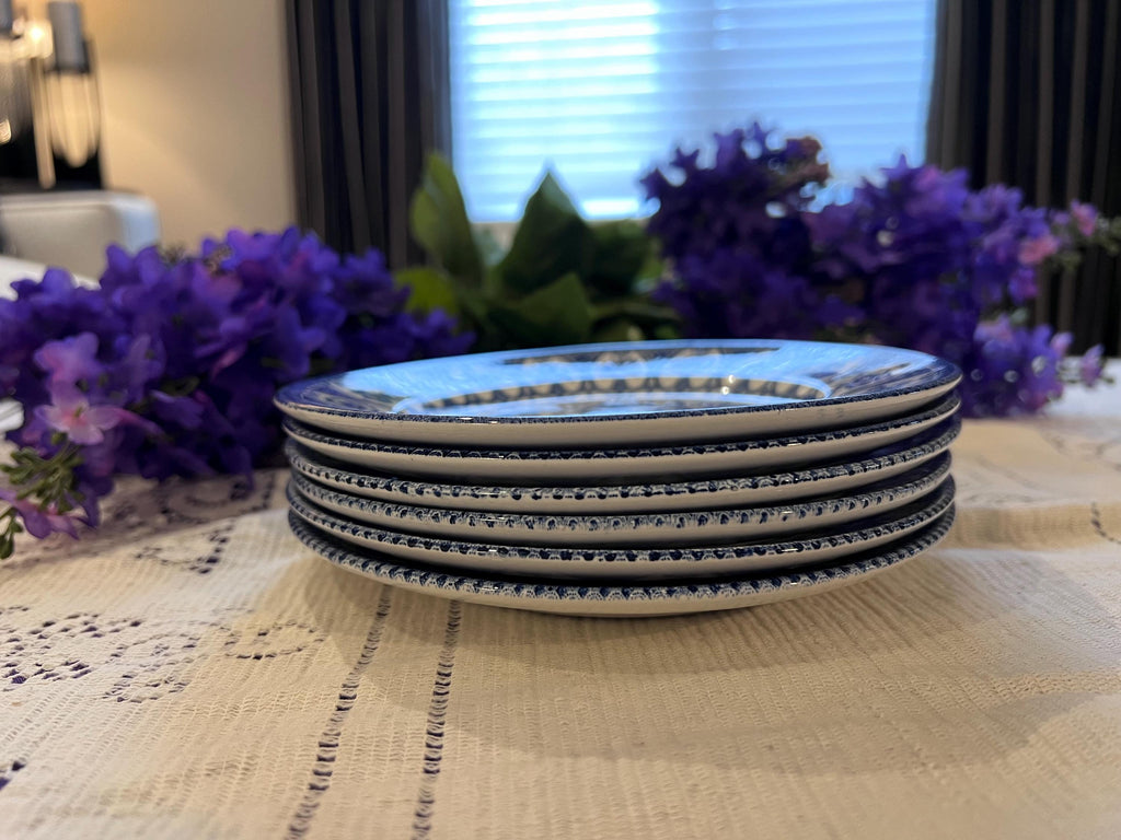 Set of 6 Vintage Broadhurst Ironstone Plates – Westminster Abbey Blue Transferware England