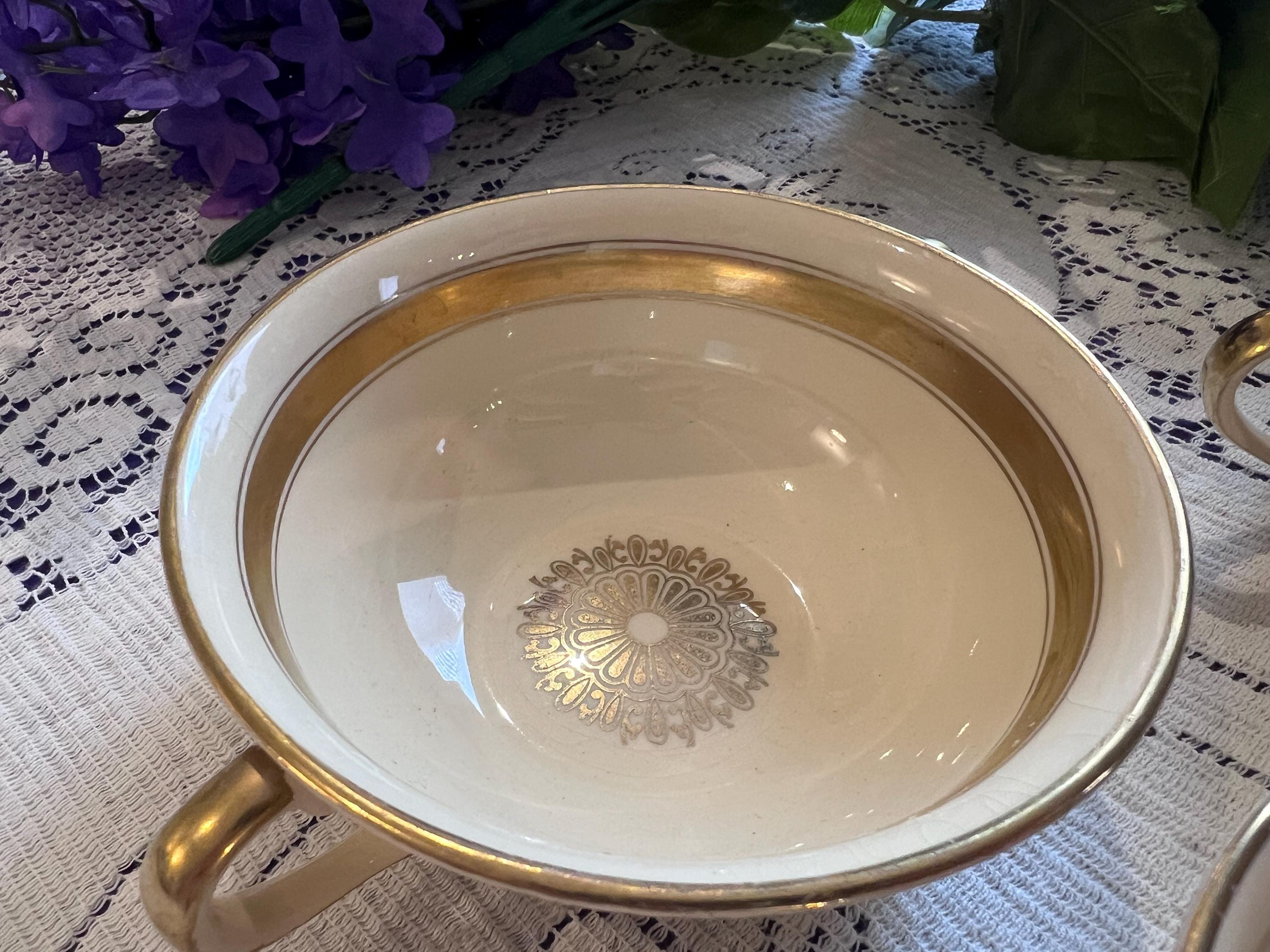 Vintage Johnson Brothers Gold Filigree Bouillon Cups – Set of 3, Neoclassical Tableware