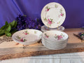Vintage Ridgway Summer Glory Ironstone Set – Pink Cabbage Rose & Bluebells – Made in Staffordshire England – 22kt Gold Trim