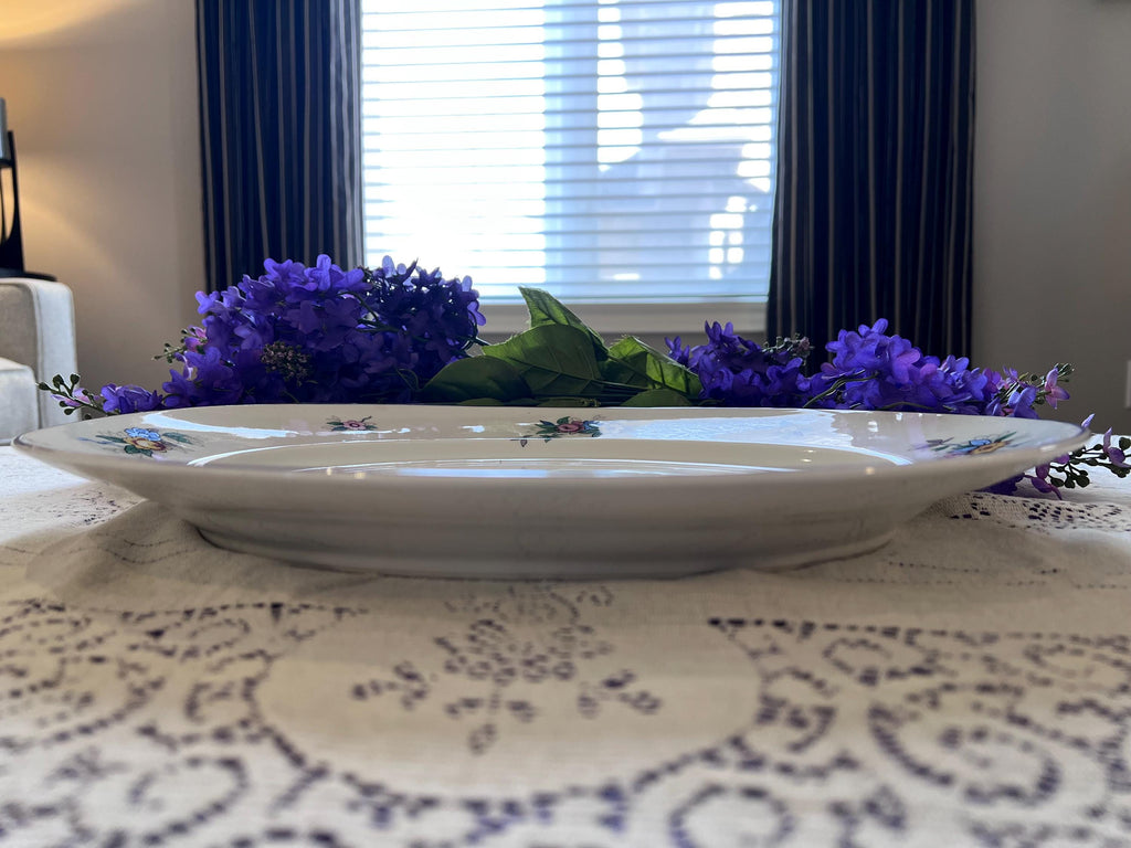 Antique Bernardaud Limoges Oval Platter - B Co France - Floral Wreath & Blue Rim  C. 1900