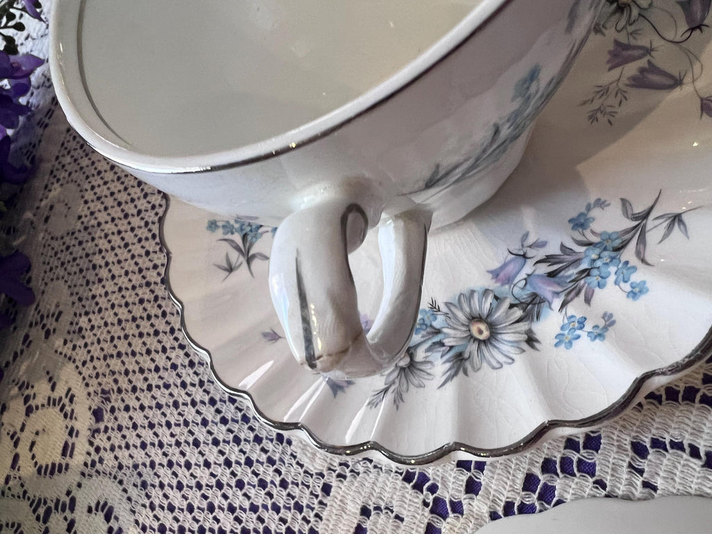 Vintage J&G Meakin Teacup and Saucer Set – Blue Floral English Ironstone (Set of 2)