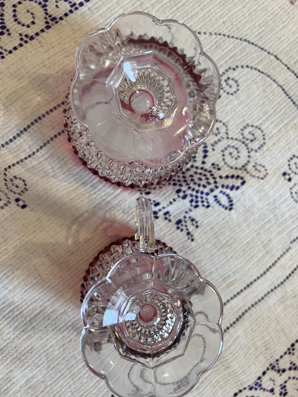 Vintage Indiana Glass Ruby Diamond Point Sugar Bowl Creamer Set | Mid-Century Tableware