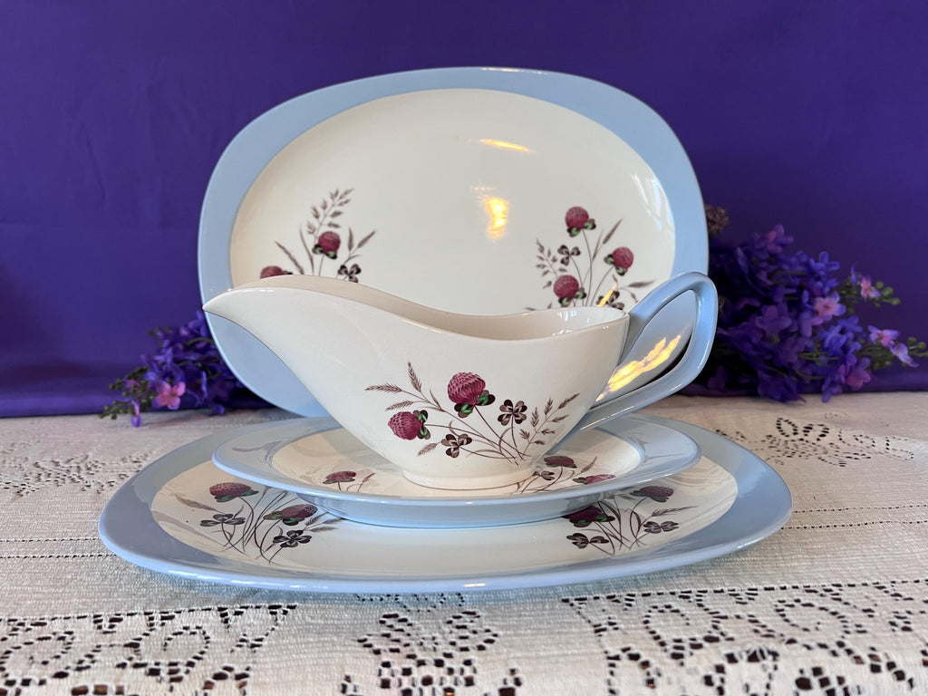 Copeland Spode Summer Days Grand Serving Set – Rare Gravy Boat with Underplate & Two Oval Platters – S3304 Vintage England