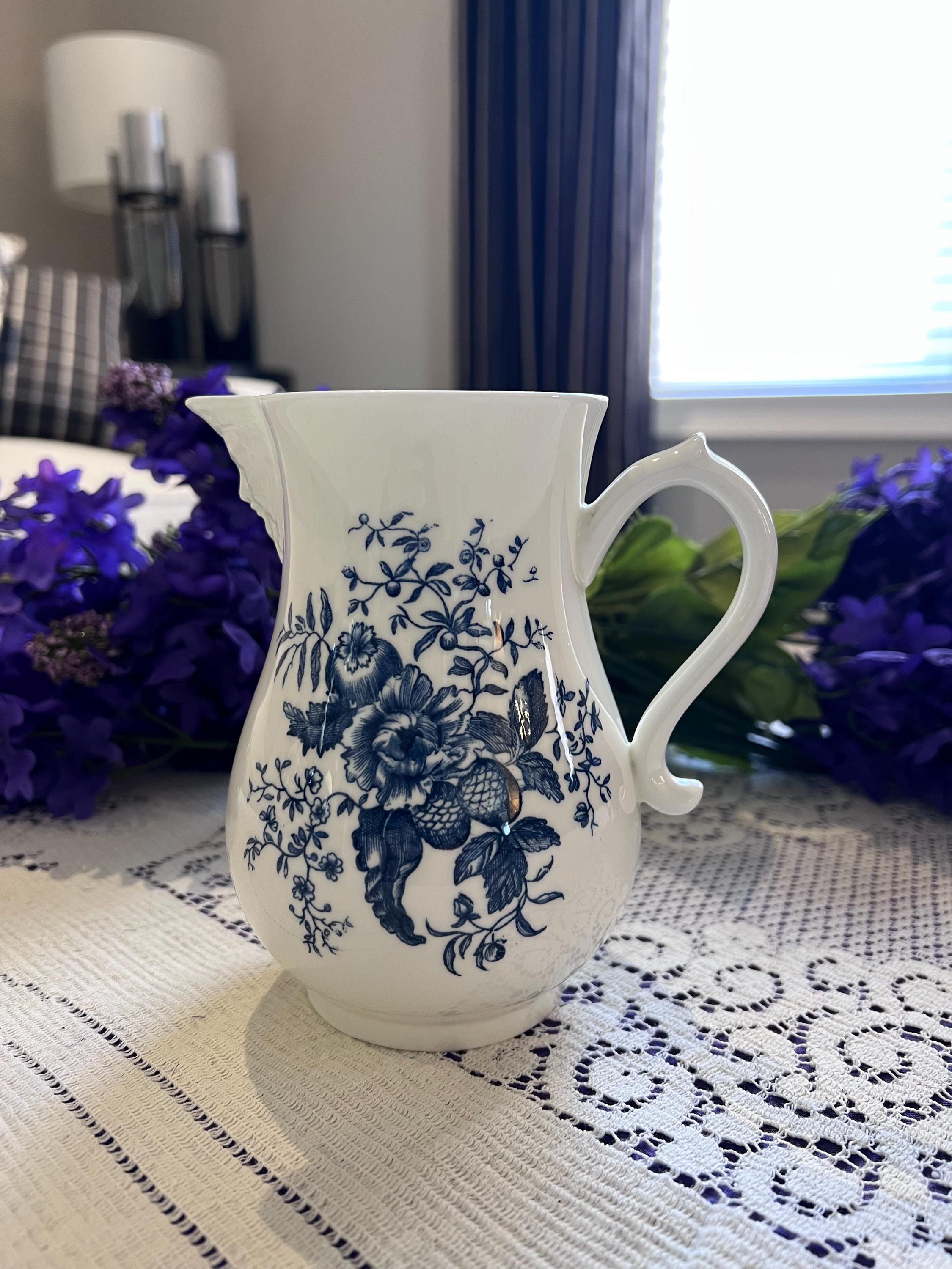 Vintage Royal Worcester "Blue Sprays" Mask Head Creamer - Circa 1760 Reproduction