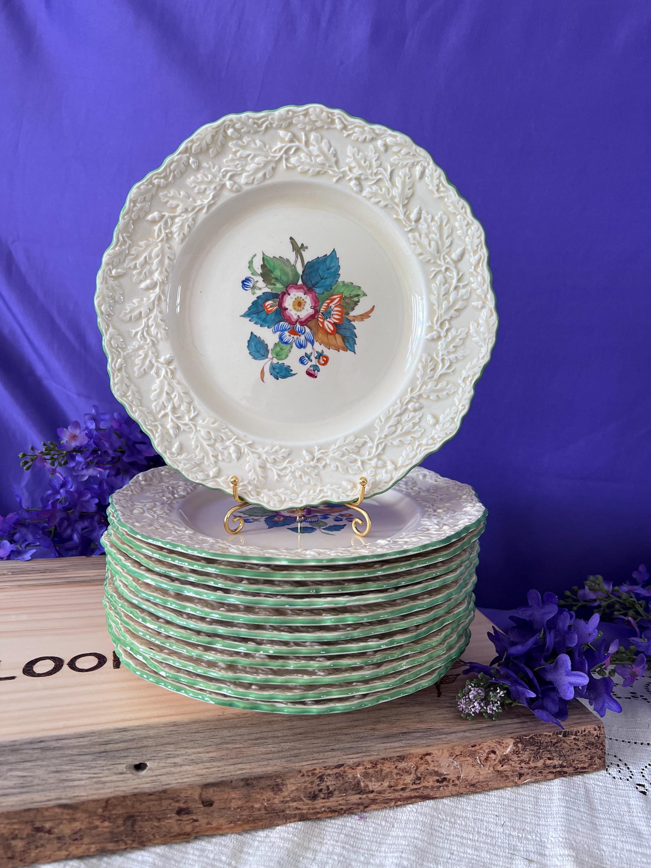 Set of 12 Mason’s Patent Ironstone Lunch Plates - Fruit Basket C2691 - Embossed Oak Leaf Border - English Vintage China