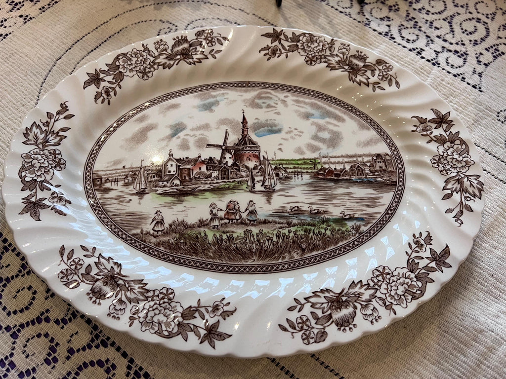 Johnson Brothers Tulip Time Serving Set | Oval Platter, Gravy Boat, Underplate | England
