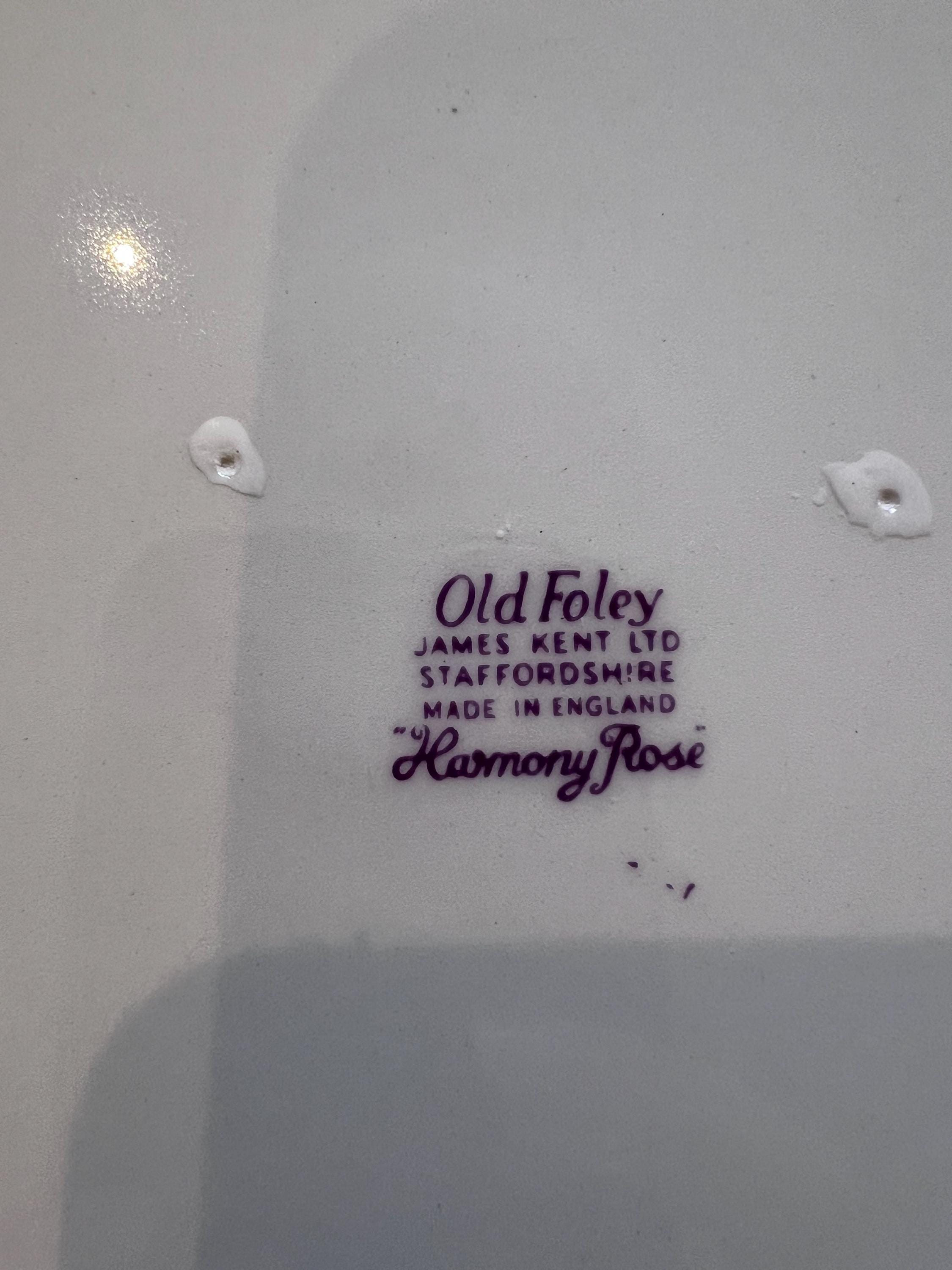 Vintage Old Foley Harmony Rose Cake Plate – Blue Border, Gold Filigree, Scalloped Serving Platter