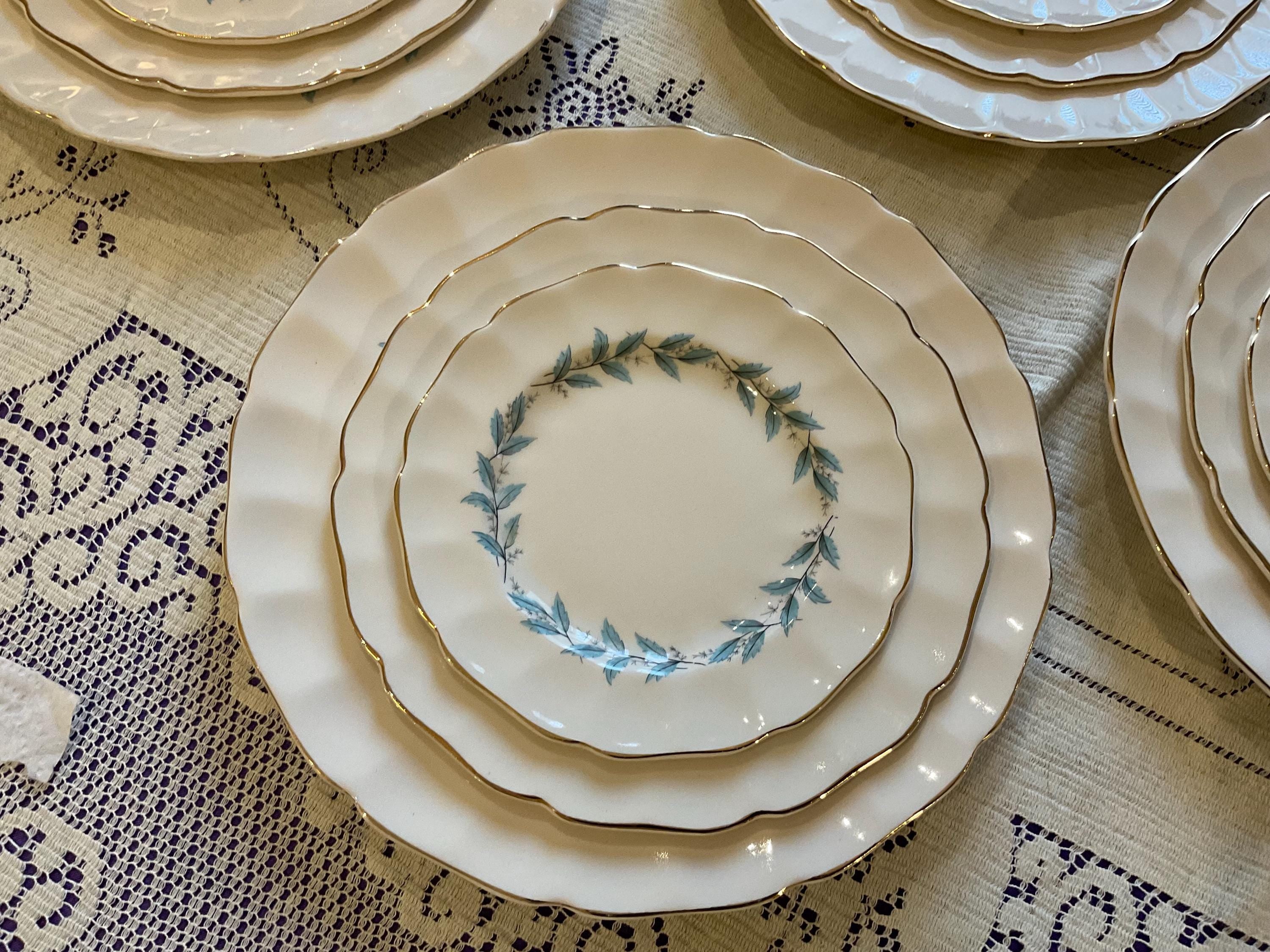 Vintage Johnson Bros Blue Leaf Wreath Plates – Scalloped Regency Ironstone Service for 4
