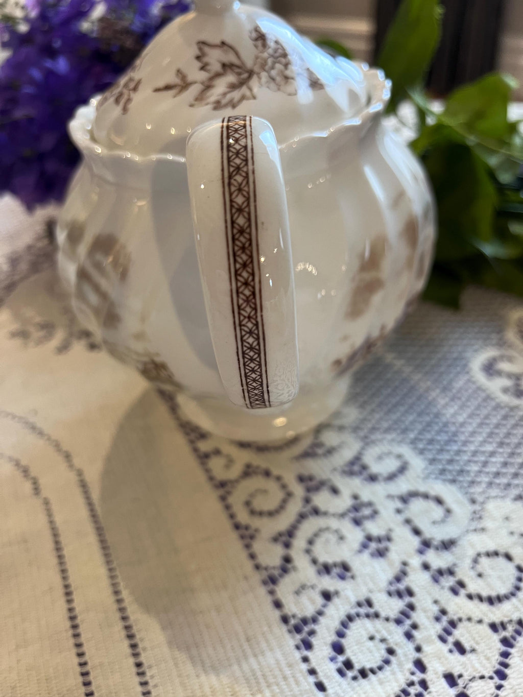 Rare Johnson Brothers Tulip Time Teapot Set | Brown Transferware, Made in England