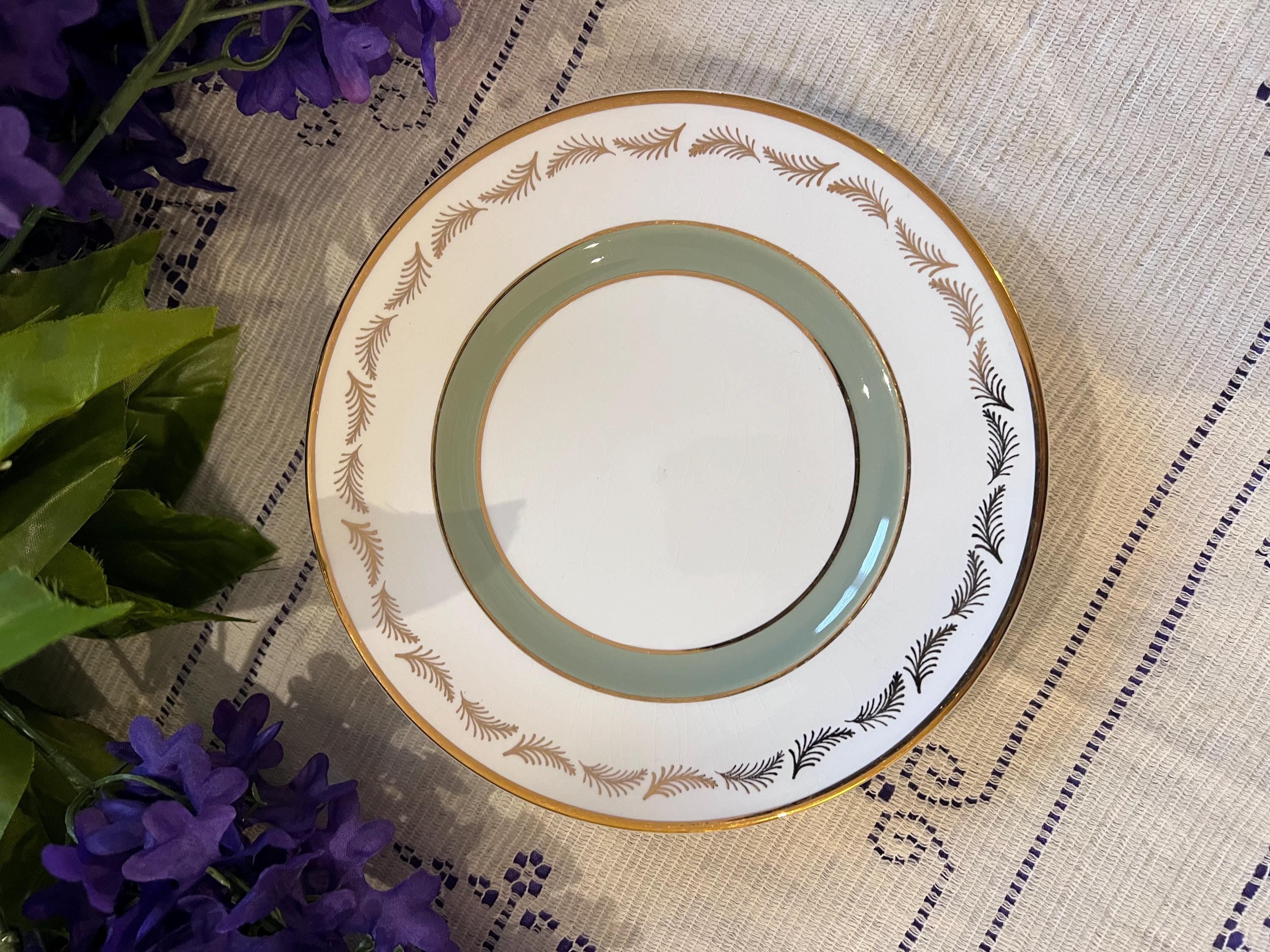 Set of 6 Vintage Simpsons Greenwood Side Plates – Sage Green Gold Laurel Mid-Century