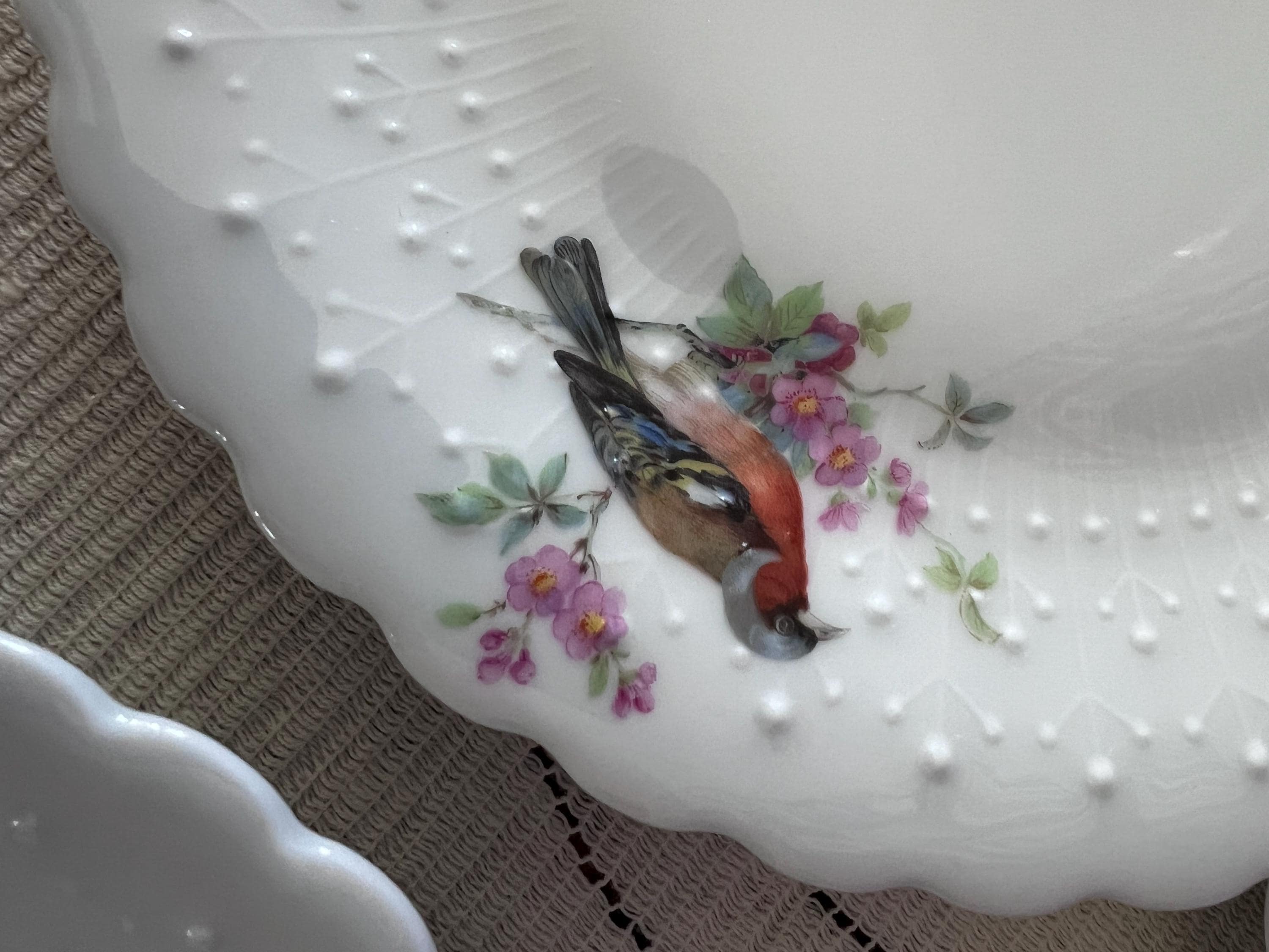Set of 14 Georges Boyer Limoges Bird Plates | French Porcelaine Dure Dessert Set