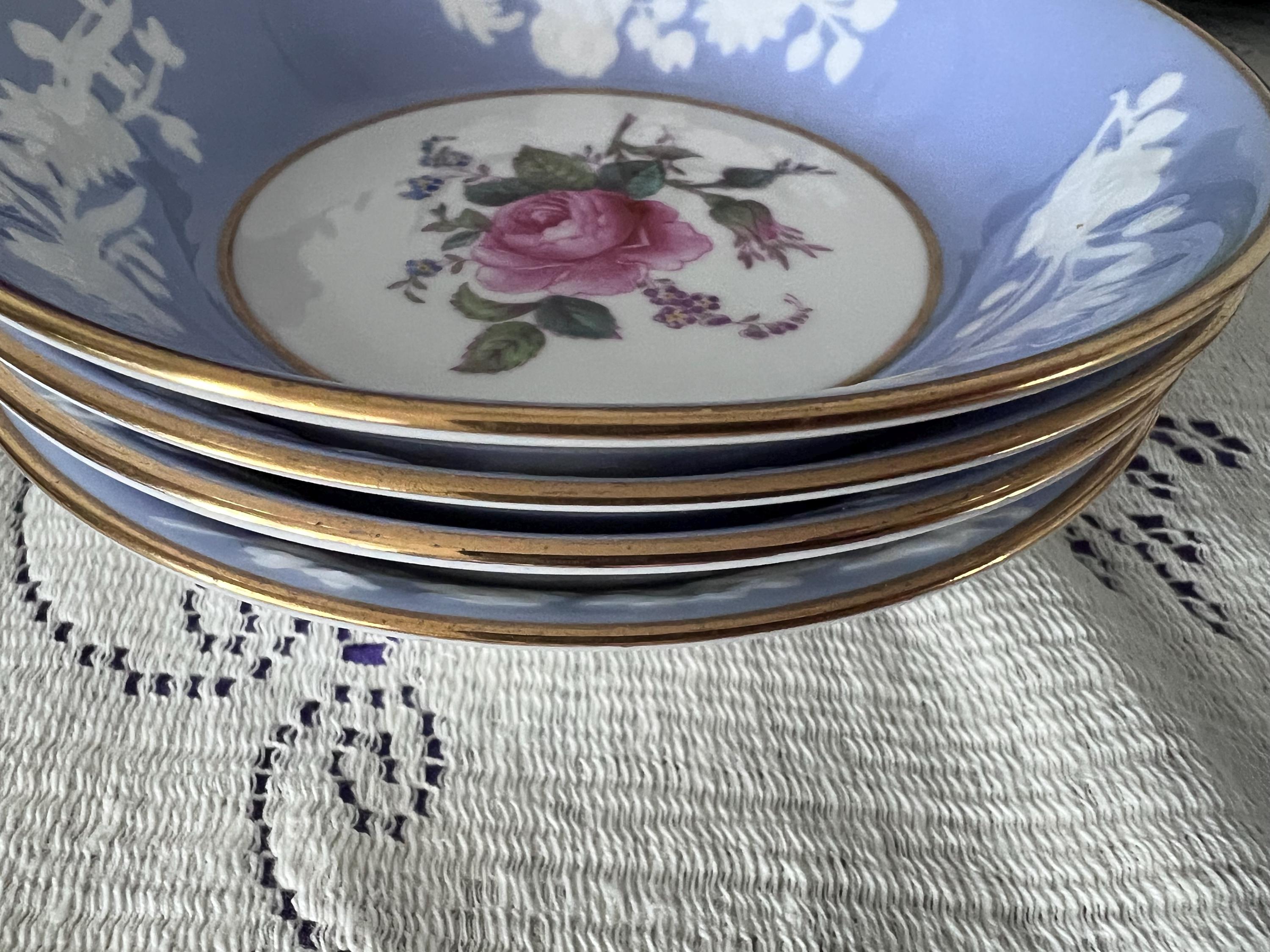 Pristine Spode Copeland "Maritime Rose" Dessert Service | Rare Periwinkle & Jewel-Embossed Fine Bone China