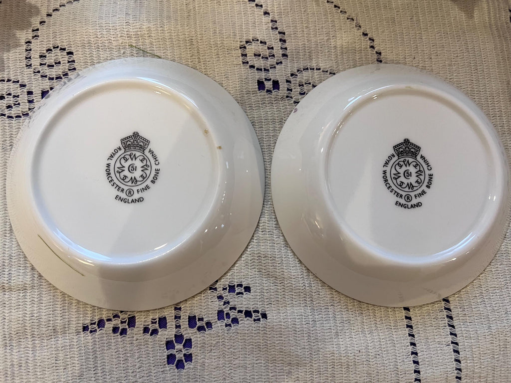 Royal Worcester Bone China Pin Dishes, Set of 2, Floral Dianthus, Summer Bouquet (1951)