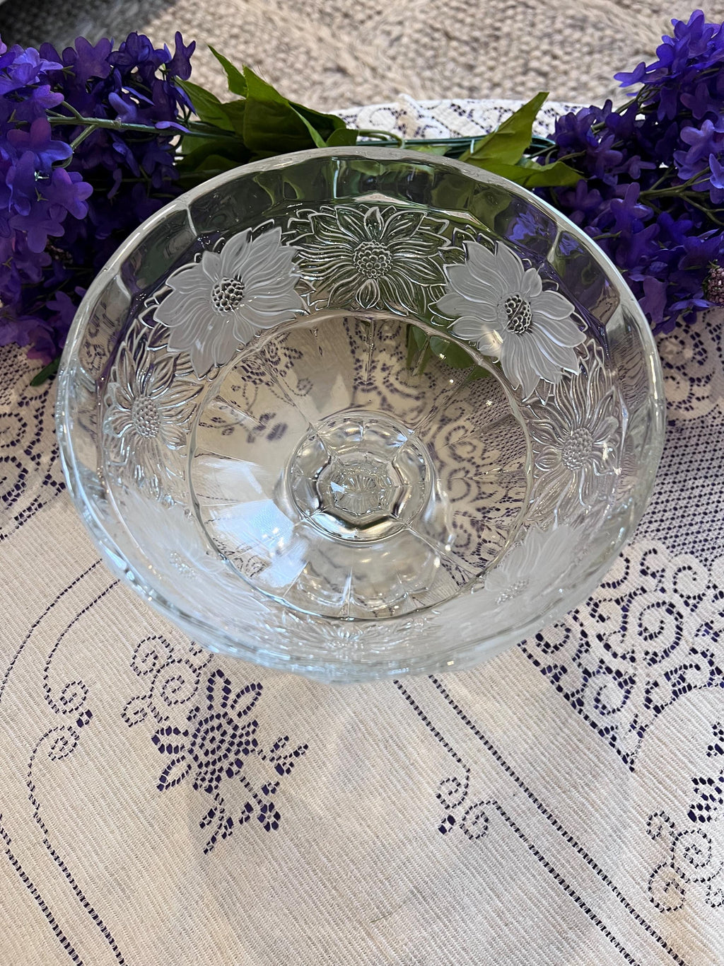 Vintage Walther Glas Erika Frosted Floral Footed Bowl | German Art Glass Pedestal Centerpiece