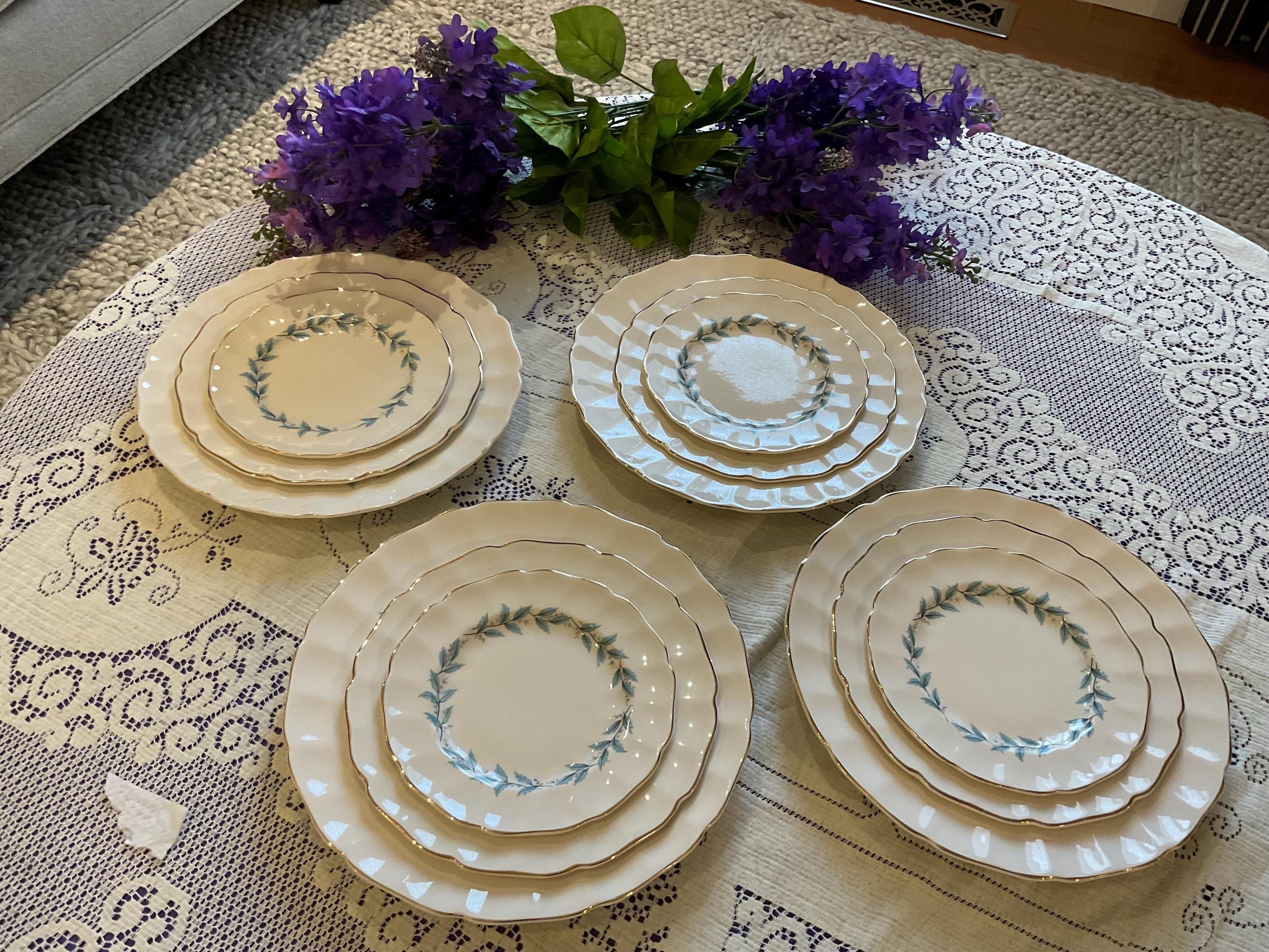 Vintage Johnson Bros Blue Leaf Wreath Plates – Scalloped Regency Ironstone Service for 4