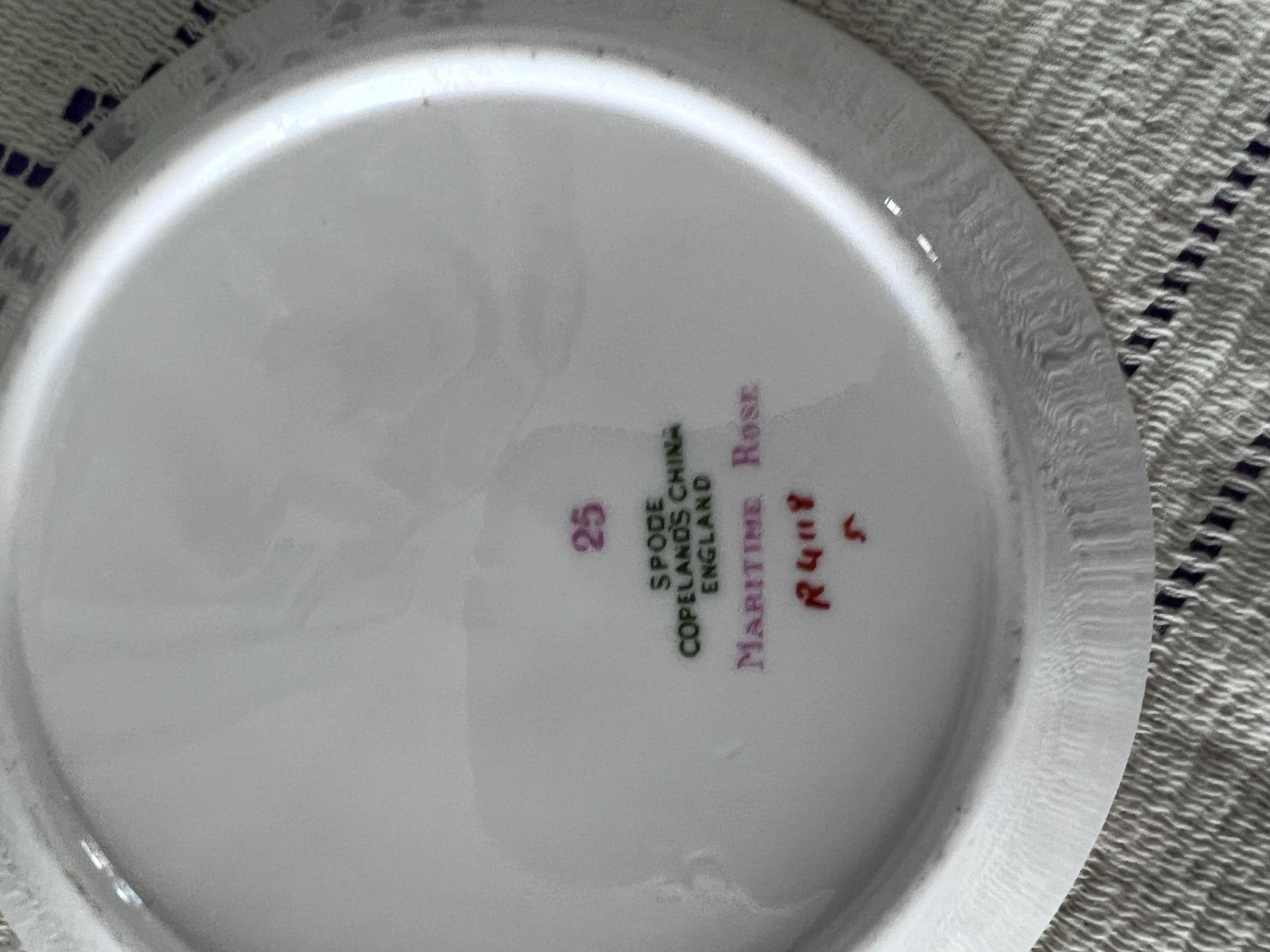 Pristine Spode Copeland "Maritime Rose" Dessert Service | Rare Periwinkle & Jewel-Embossed Fine Bone China